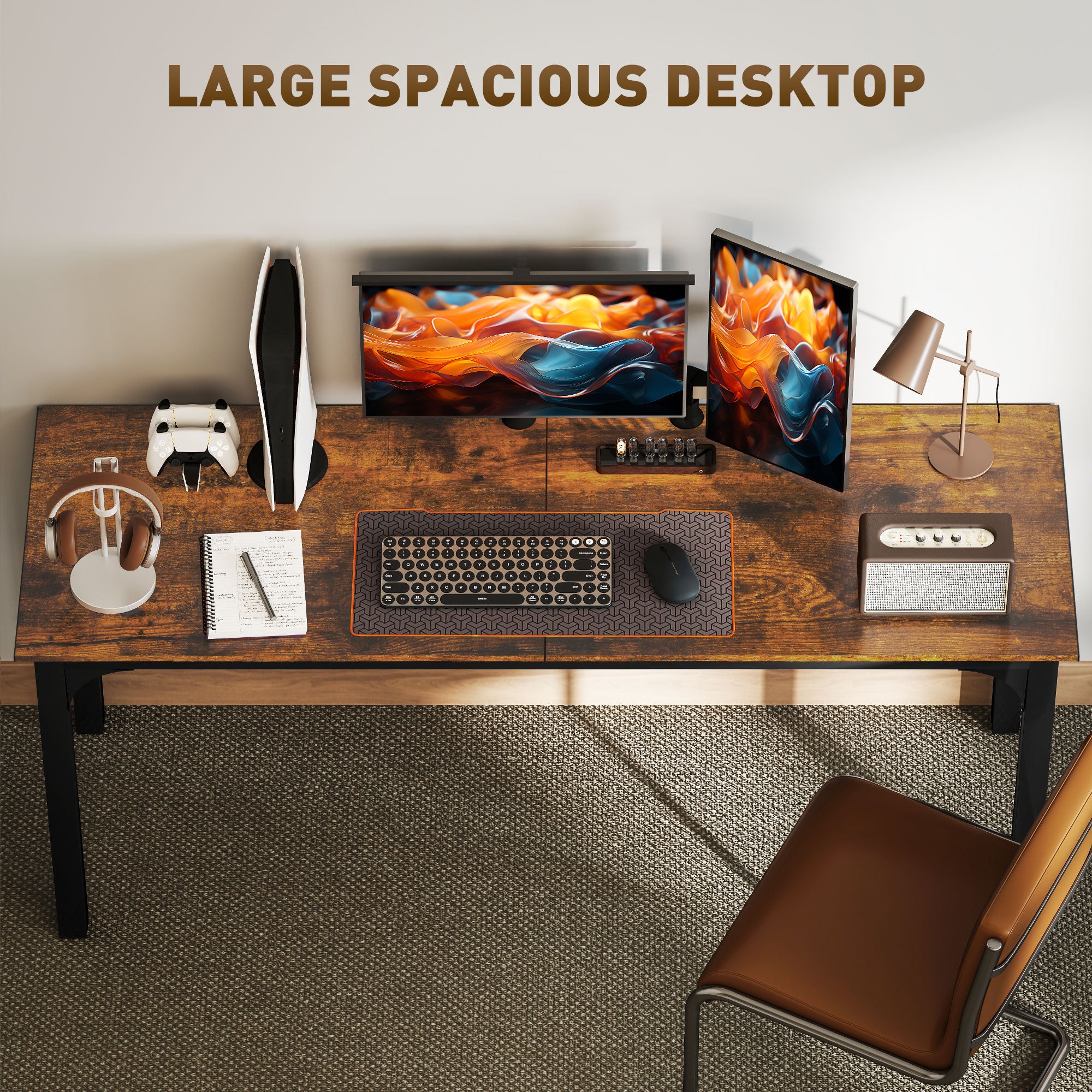 HOMCOM Large Computer Desk, 70.9" Long Home Office Desk for Two Person, Multi-Purpose Computer Table for Home Office Study, Rustic Brown
