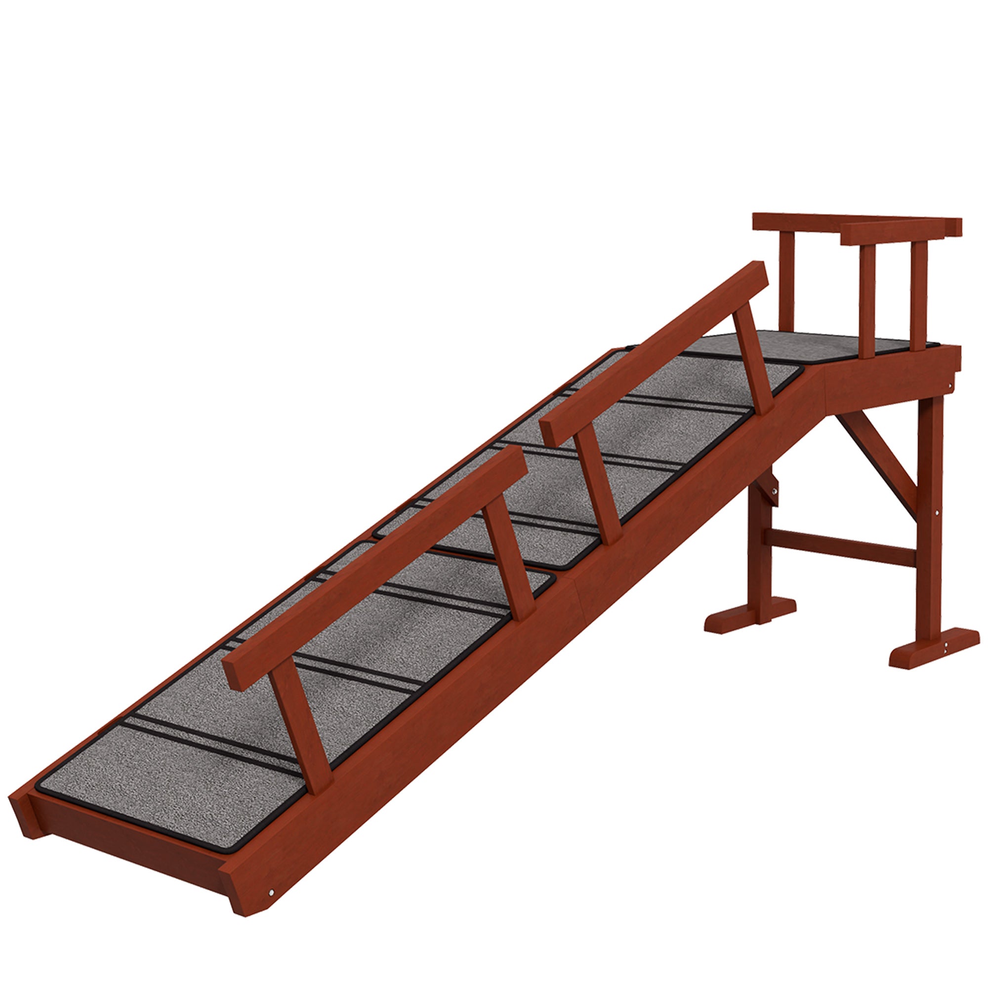 PawHut Wooden Dog Ramp for Large Dogs, 60" Long Pet Ramp with Non-slip Rug, Removable Guardrails, Dog Stairs for Couch, Bed, Brown