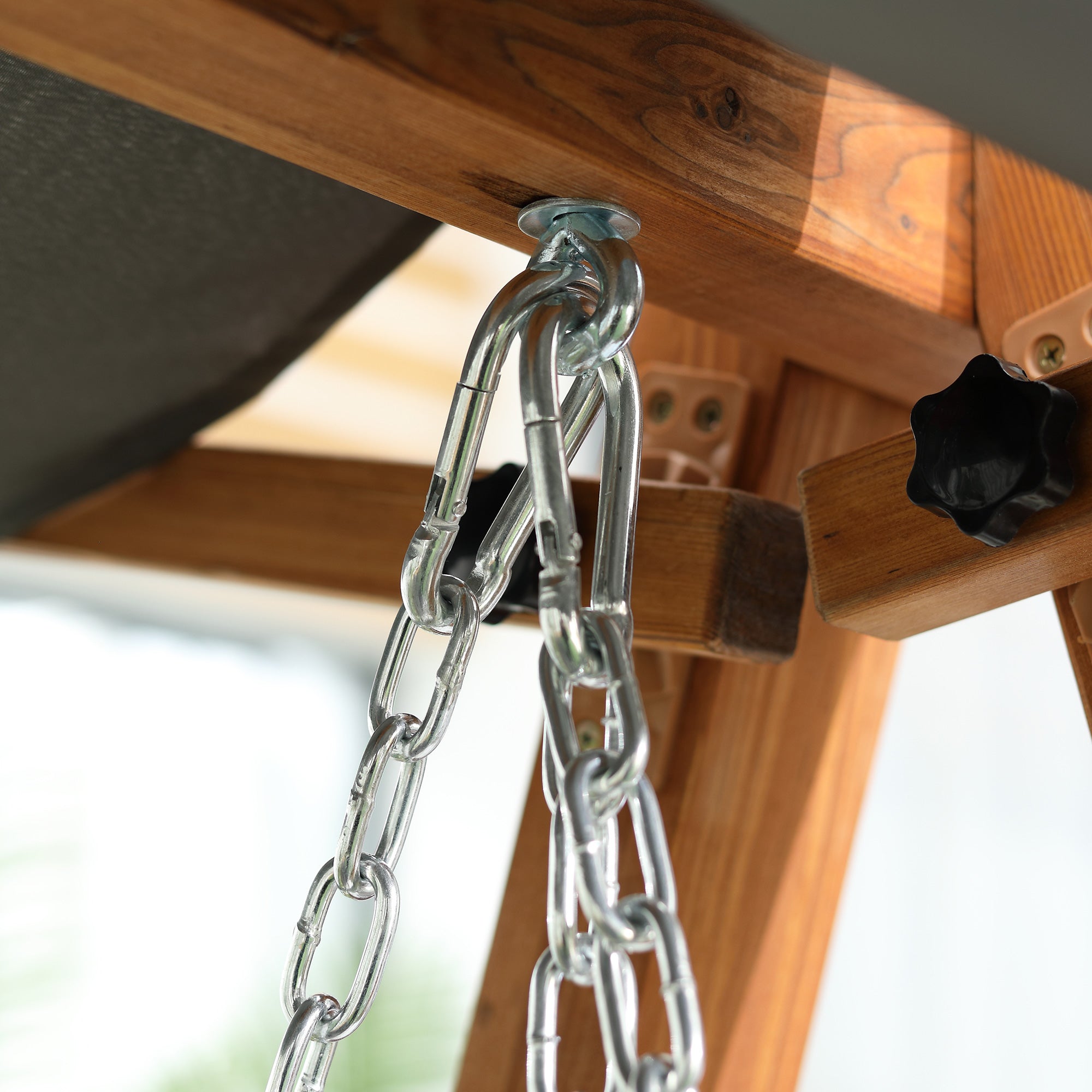 Outsunny 3 Seater Patio Swing Chair Convertible Cushioned Porch Swing Bed Outdoor Swing Seat with Canopy, Wood Frame for Porch, Backyard, Garden, Balcony, Teak and Grey