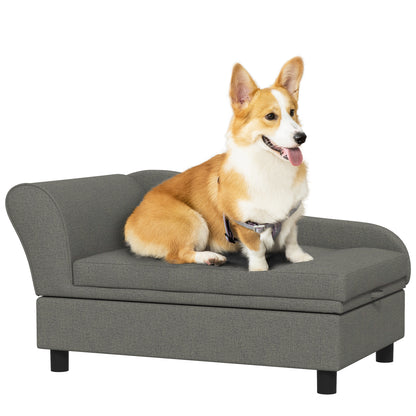 PawHut Pet Sofa, Dog Couch, Elevated Pet Bed for Small Dogs, with Hidden Storage, Soft Tufted Cushion, Gray
