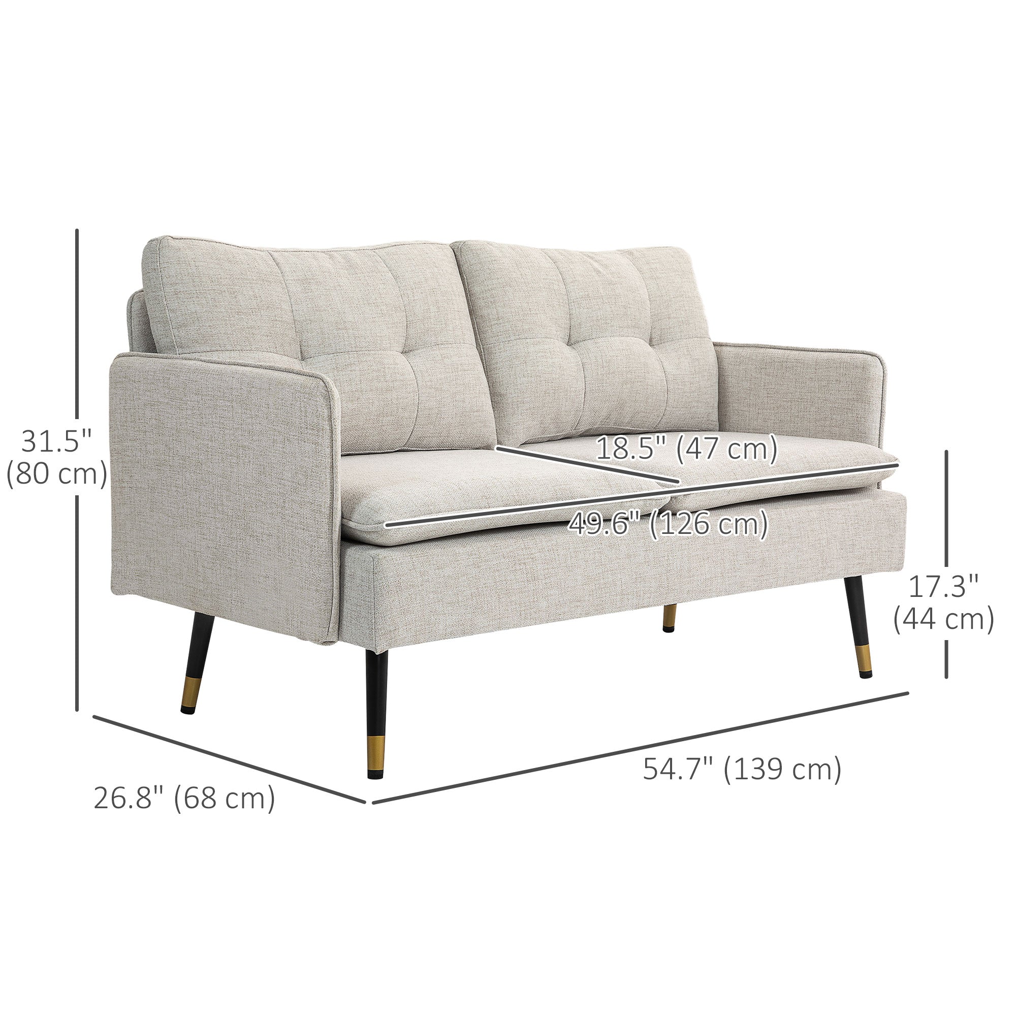 HOMCOM 55" Loveseat Sofa for Bedroom, Modern Love Seats Furniture with Button Tufting, Upholstered Small Couch for Living Room, Small Space, Cream White