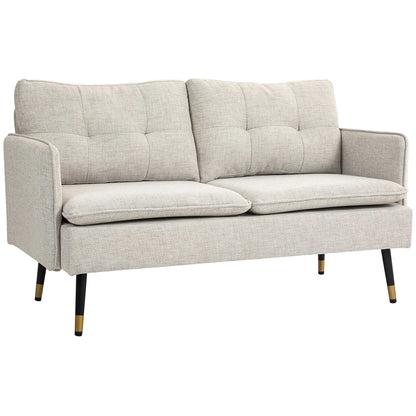 HOMCOM 55" Loveseat Sofa for Bedroom, Modern Love Seats Furniture with Button Tufting, Upholstered Small Couch for Living Room, Small Space, Cream White