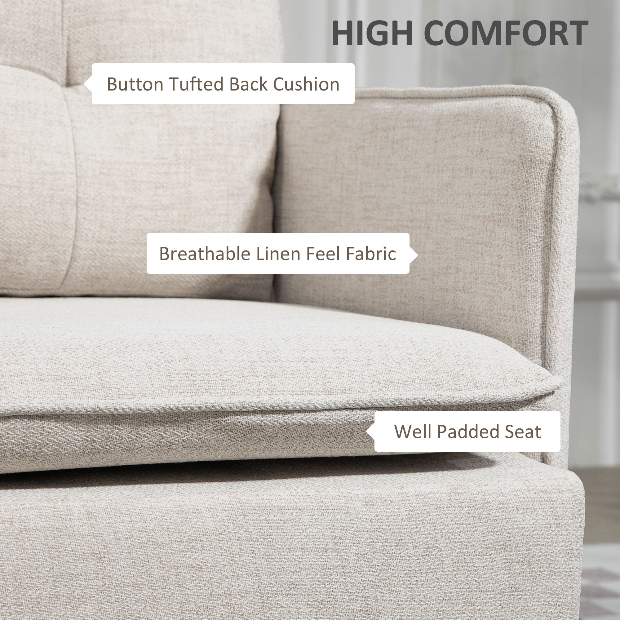 HOMCOM 55" Loveseat Sofa for Bedroom, Modern Love Seats Furniture with Button Tufting, Upholstered Small Couch for Living Room, Small Space, Cream White