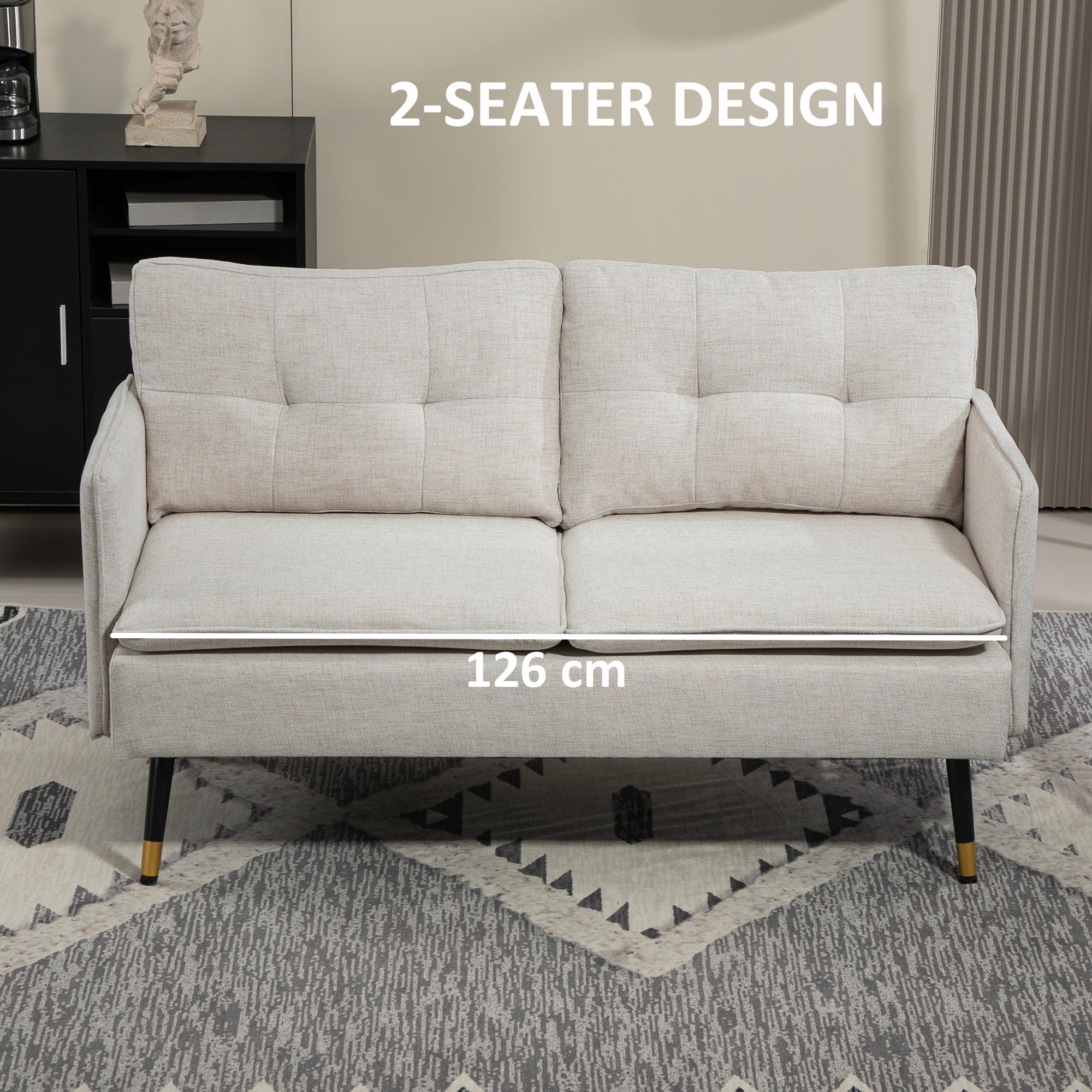 HOMCOM 55" Loveseat Sofa for Bedroom, Modern Love Seats Furniture with Button Tufting, Upholstered Small Couch for Living Room, Small Space, Cream White