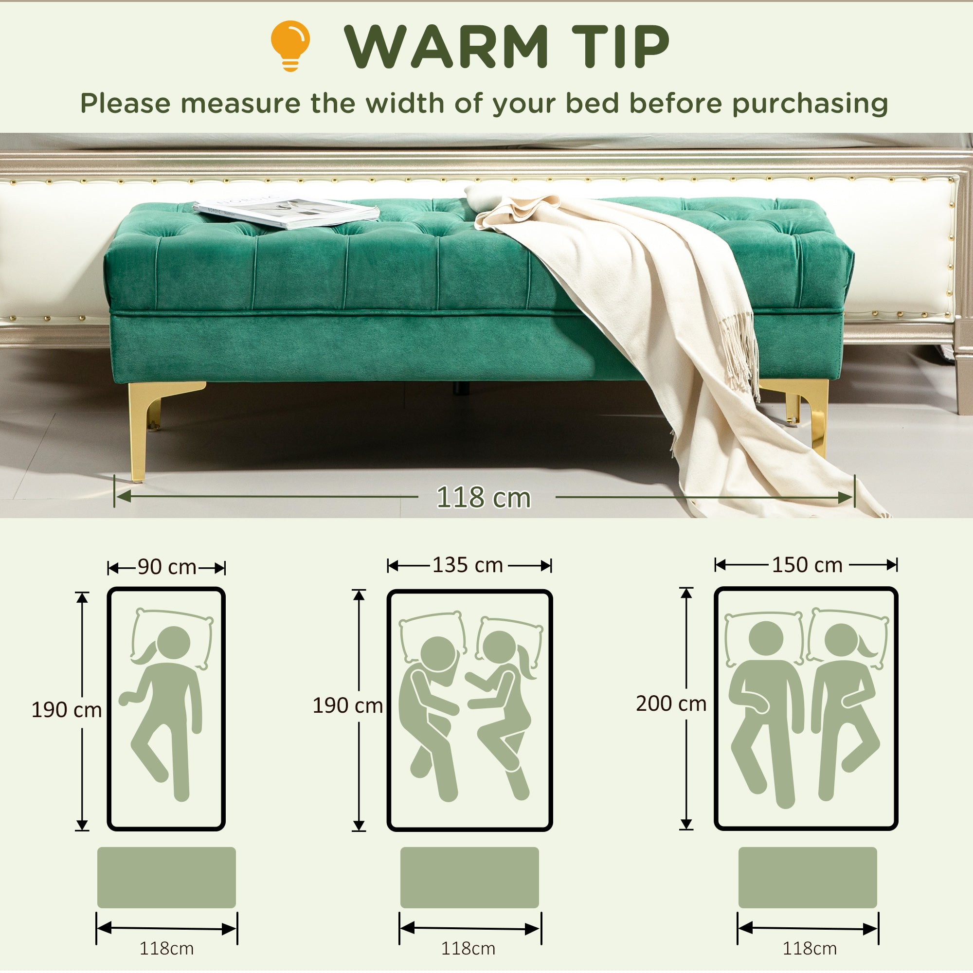 HOMCOM Velvet Upholstered Bench Seat, End of Bed Bench, Entryway Shoe Bench with Button Tufted for Living Room, Bedroom, Dark Green