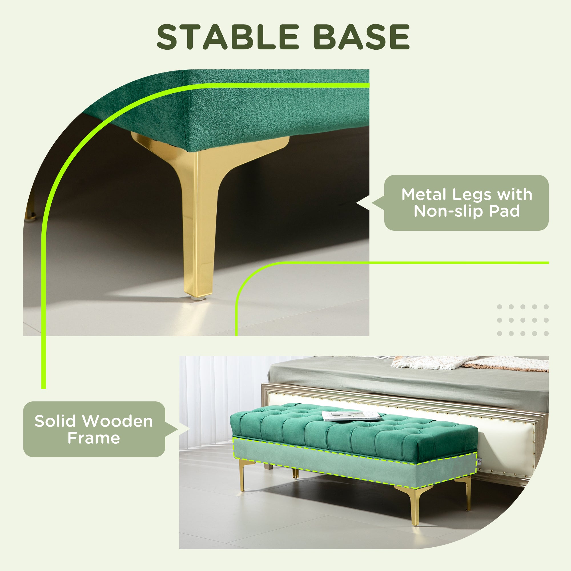 HOMCOM Velvet Upholstered Bench Seat, End of Bed Bench, Entryway Shoe Bench with Button Tufted for Living Room, Bedroom, Dark Green