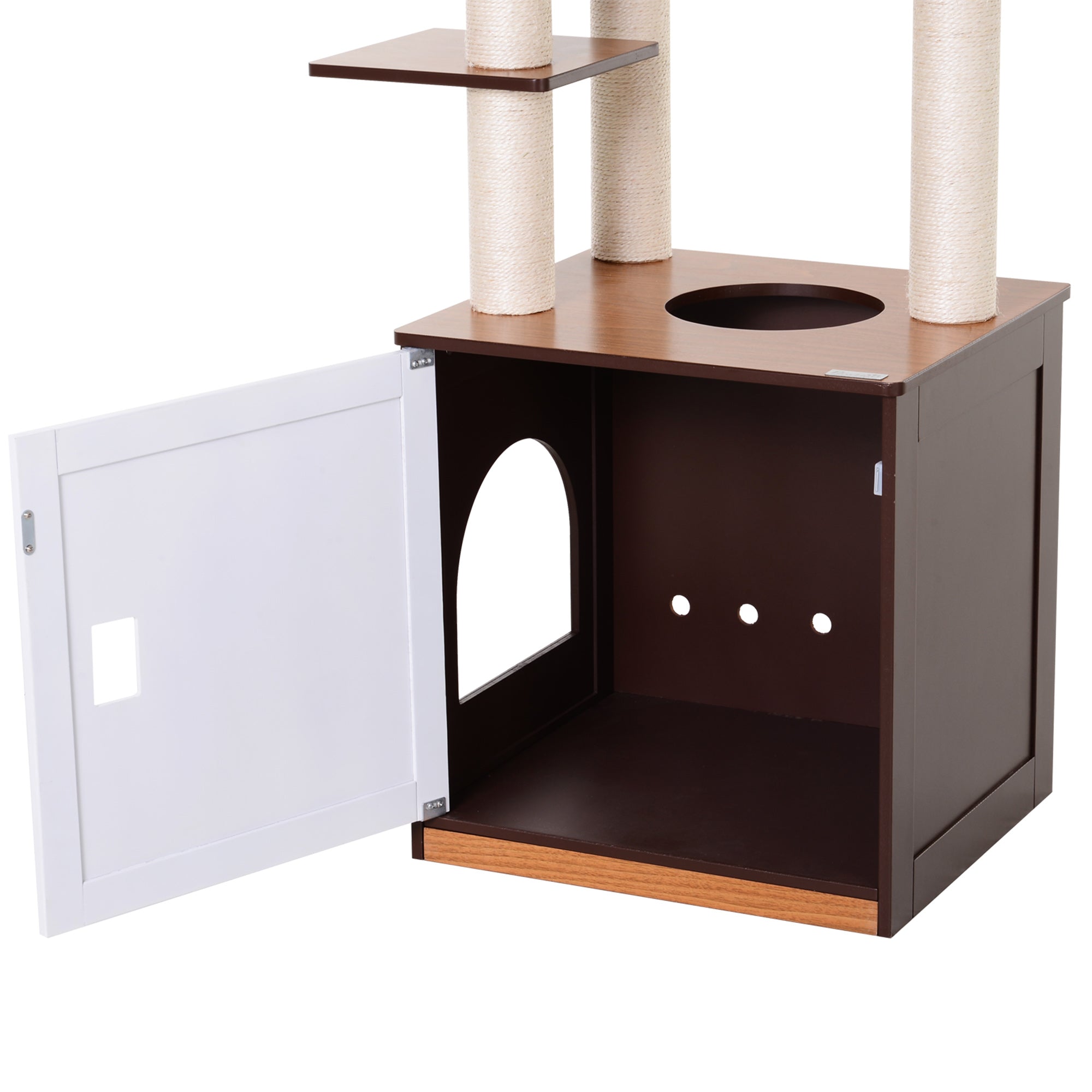 PawHut 57" Cat Tree Tower, Large Cat Condo Furniture, Multi-Level Cat Tower with Scratching Posts, Perches, Removable Mats, Bottom House with Door