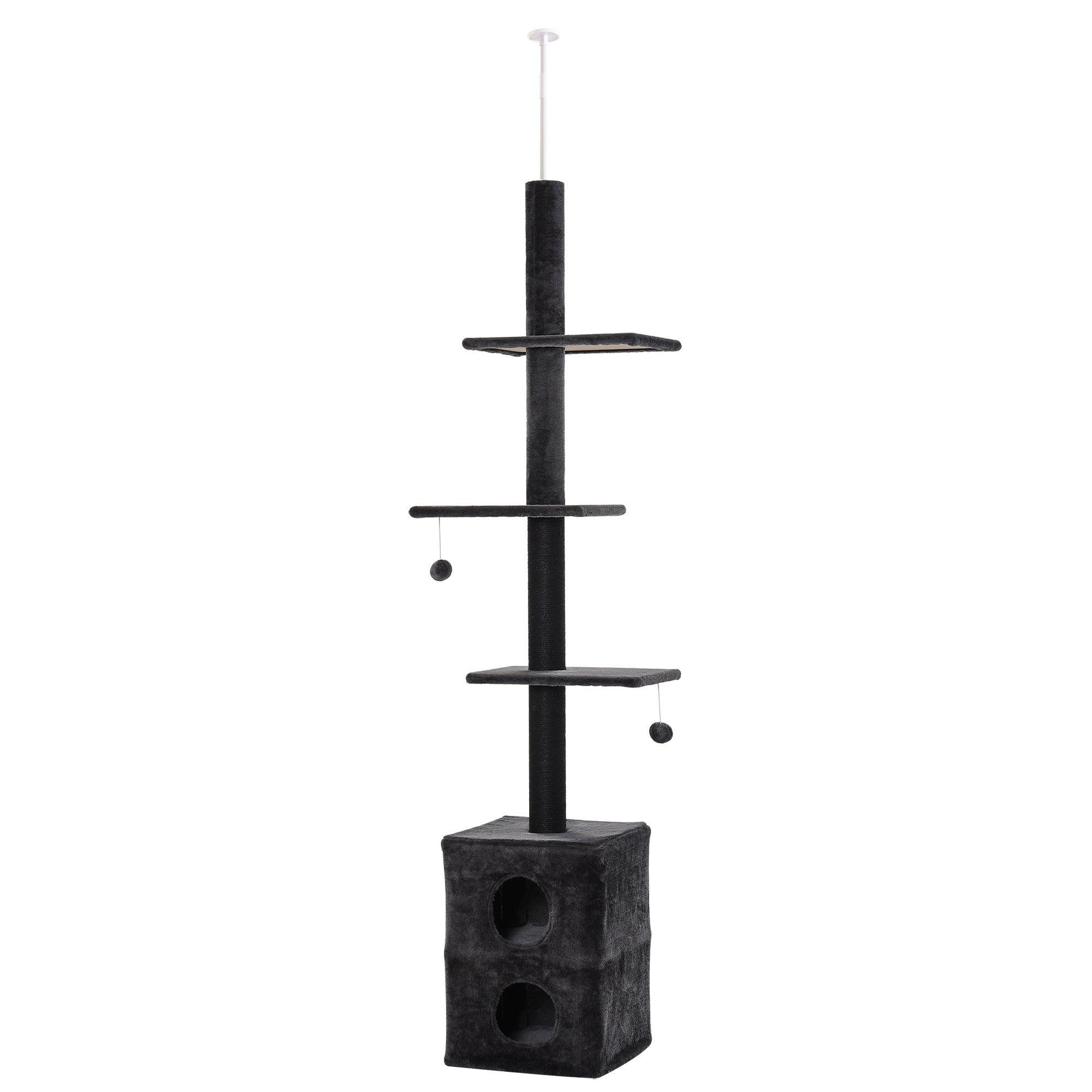 PawHut 86.5"-96.5" Cat Tree Floor to Ceiling Condo w/ Jute Scratching Post Dangling Ball Adjustable, Grey