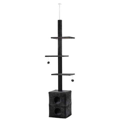 PawHut 86.5"-96.5" Cat Tree Floor to Ceiling Condo w/ Jute Scratching Post Dangling Ball Adjustable, Grey