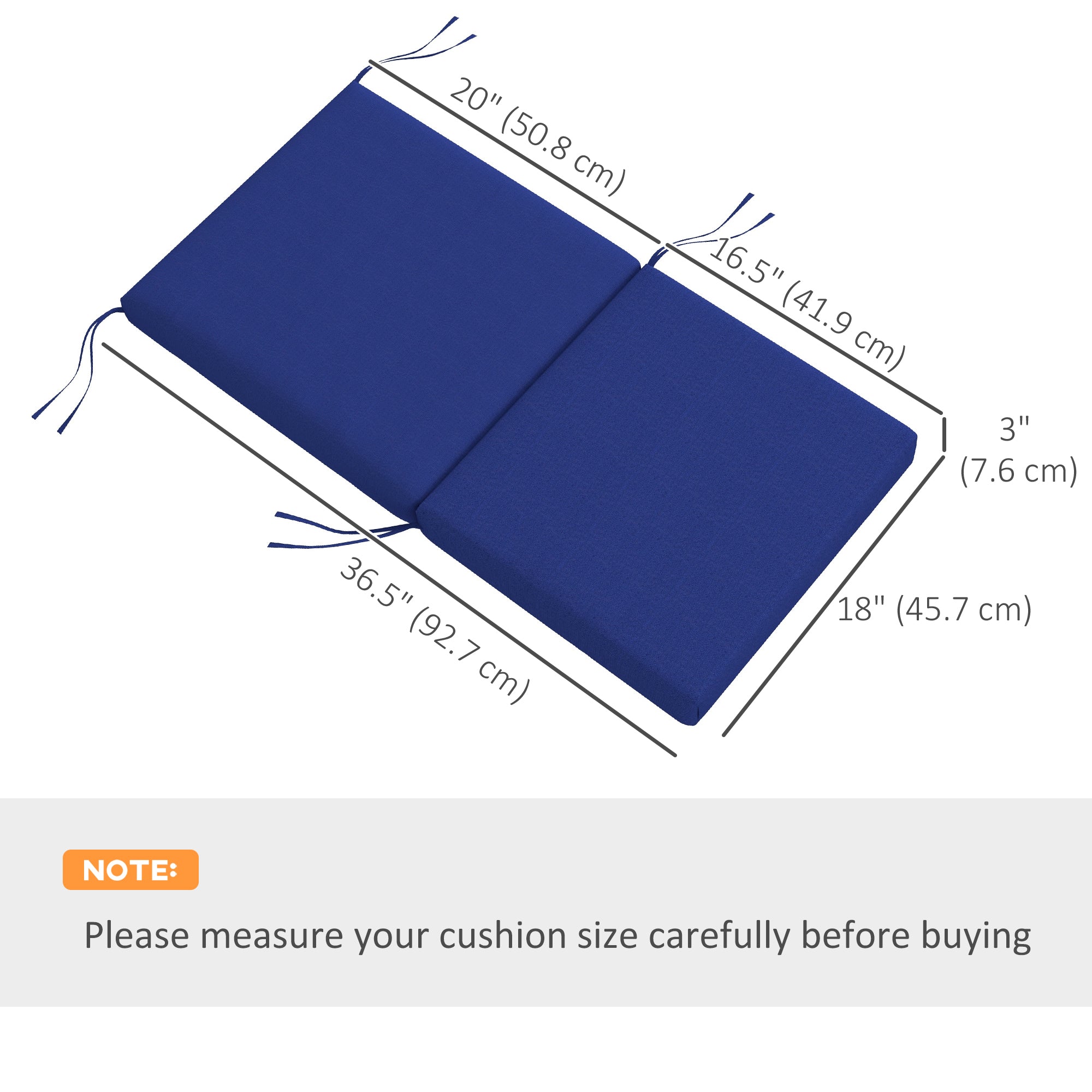 Outsunny Outdoor Chair Cushions Set of 2 for Dining Chairs, Water-Repellent and Fade-Resistant Yarn-Dyed Polyester, Outdoor Seat Cushions with Back Cushions and Ties, Navy Blue