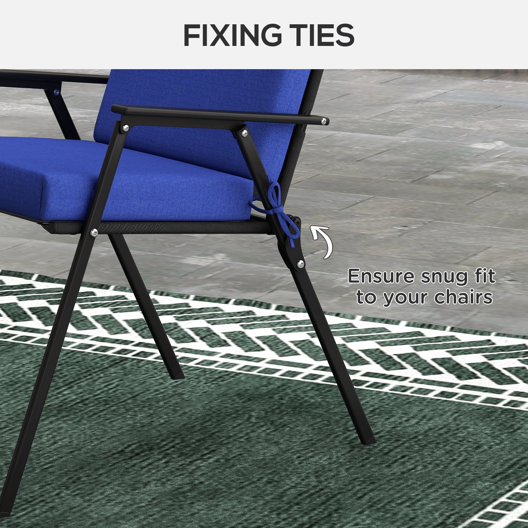 Outsunny Outdoor Chair Cushions Set of 2 for Dining Chairs, Water-Repellent and Fade-Resistant Yarn-Dyed Polyester, Outdoor Seat Cushions with Back Cushions and Ties, Navy Blue