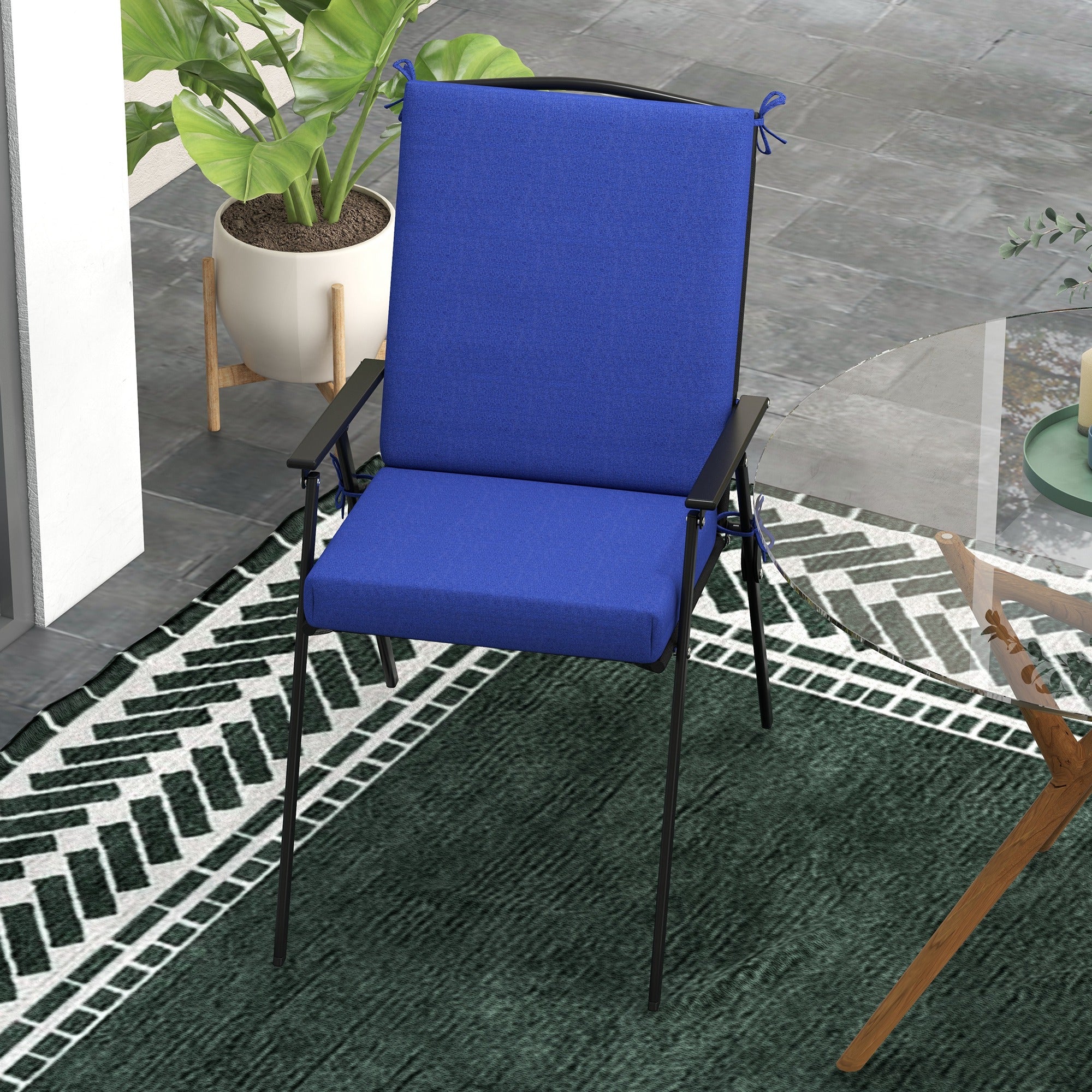 Outsunny Outdoor Chair Cushions Set of 2 for Dining Chairs, Water-Repellent and Fade-Resistant Yarn-Dyed Polyester, Outdoor Seat Cushions with Back Cushions and Ties, Navy Blue