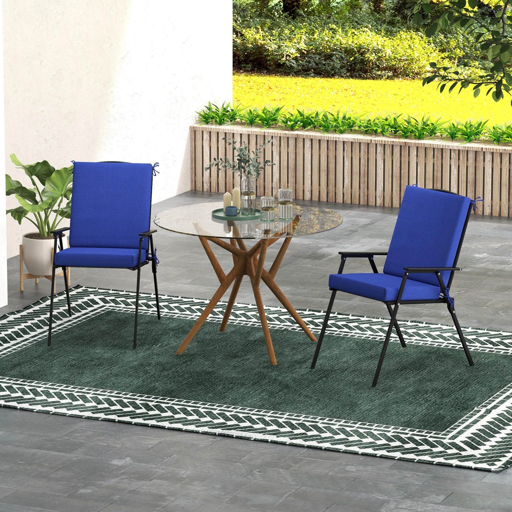 Outsunny Outdoor Chair Cushions Set of 2 for Dining Chairs, Water-Repellent and Fade-Resistant Yarn-Dyed Polyester, Outdoor Seat Cushions with Back Cushions and Ties, Navy Blue