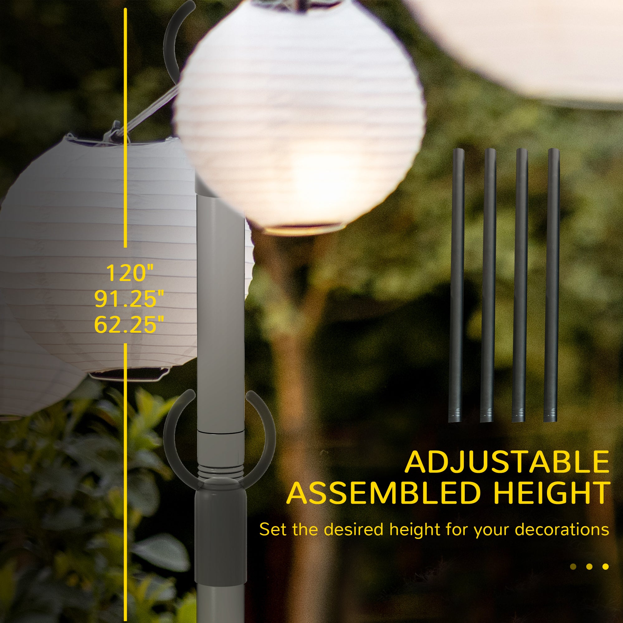 Outsunny 2 Pack of String Light Poles, 10' Light Poles for Hanging Outside Decor, Steel Lighting Stand for Patio, Backyard, Deck, Wedding Party, Black