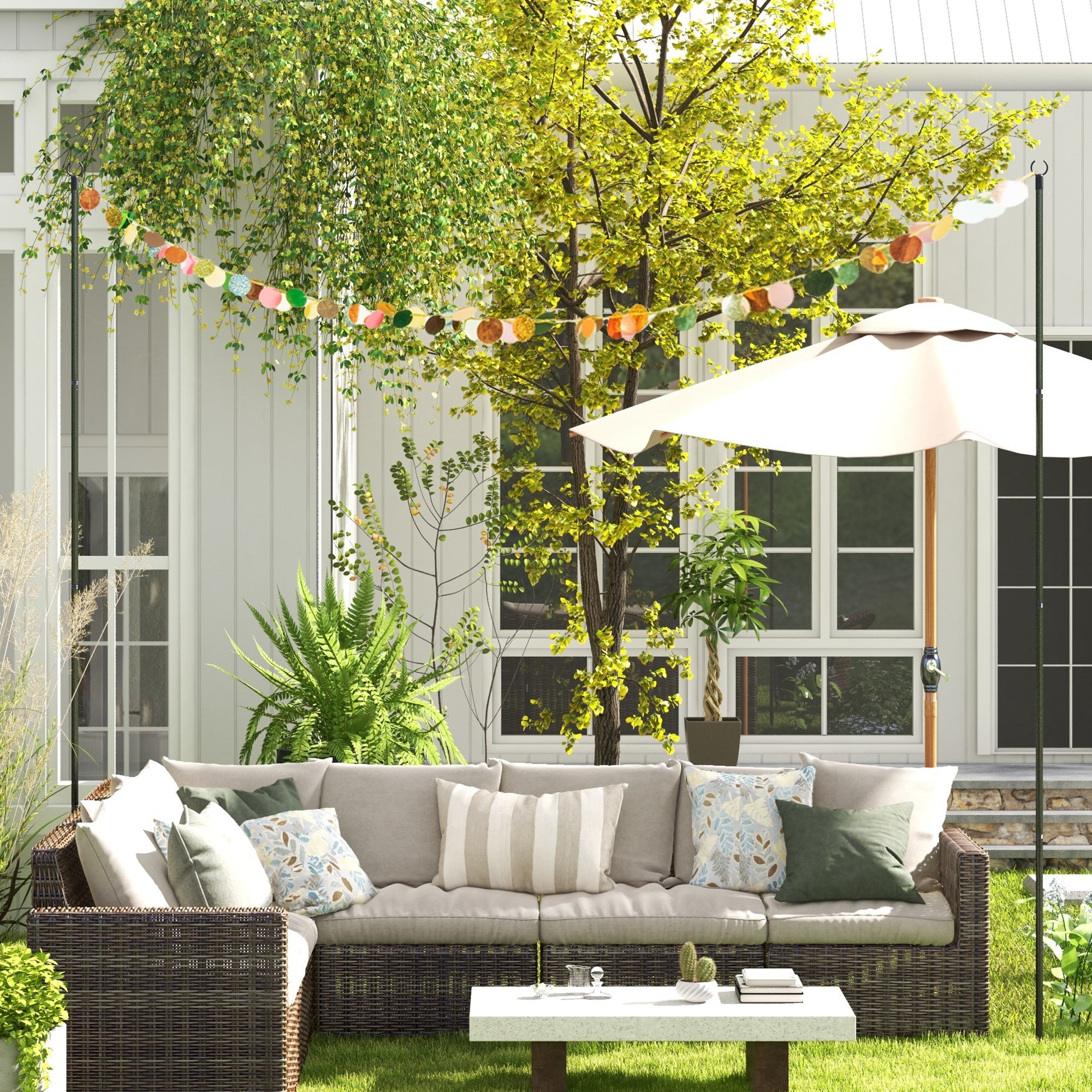 Outsunny 2 Pack of String Light Poles, 10' Light Poles for Hanging Outside Decor, Steel Lighting Stand for Patio, Backyard, Deck, Wedding Party, Black