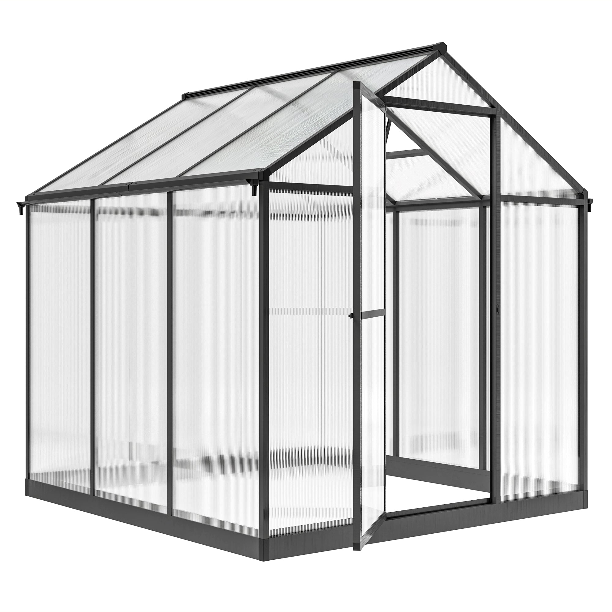Outsunny 6' x 8' x 6.4' Walk-in Garden Greenhouse Polycarbonate Panels Plants Flower Growth Shed Cold Frame Outdoor Portable Warm House Aluminum Frame, Charcoal Grey