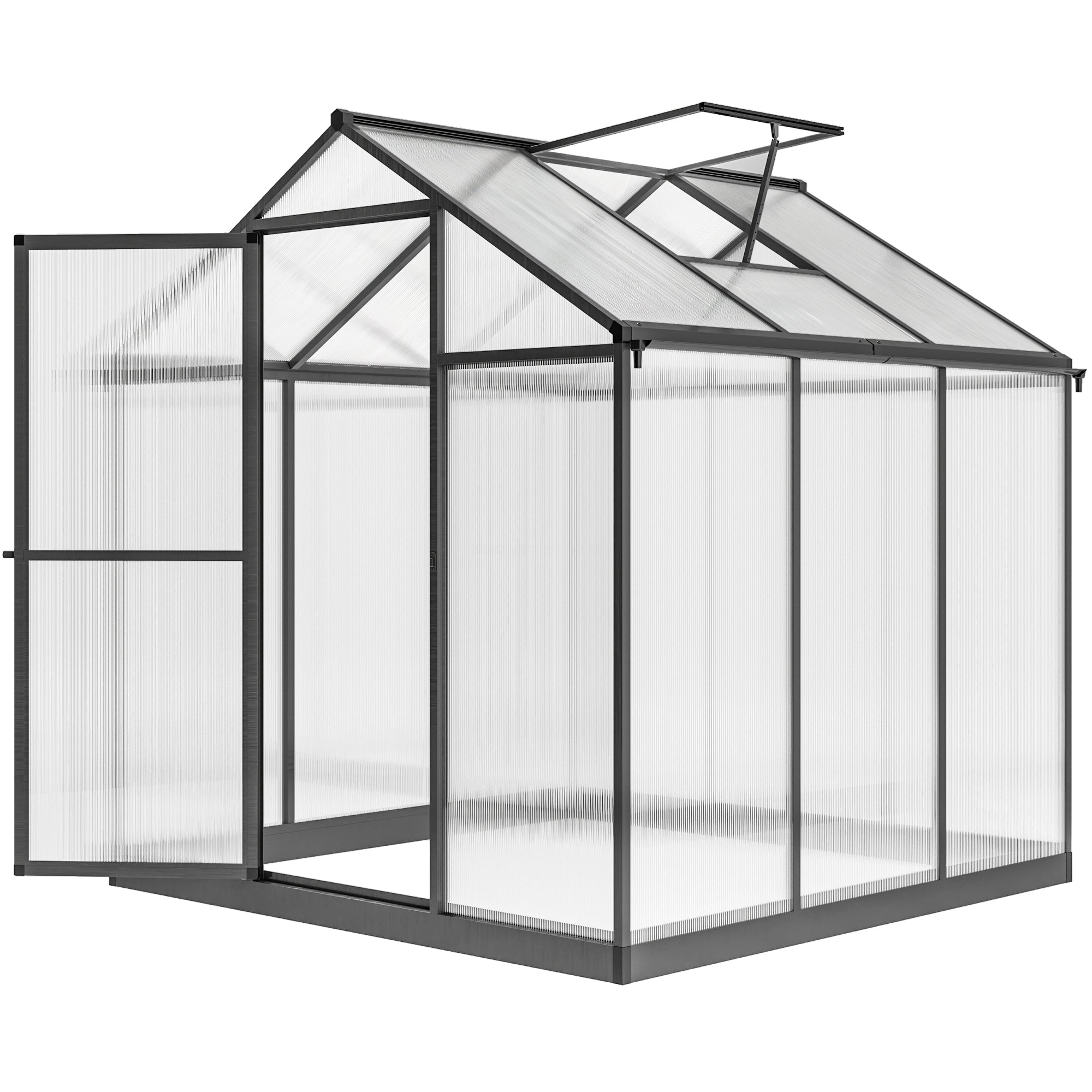 Outsunny 6' x 8' x 6.4' Walk-in Garden Greenhouse Polycarbonate Panels Plants Flower Growth Shed Cold Frame Outdoor Portable Warm House Aluminum Frame, Charcoal Grey