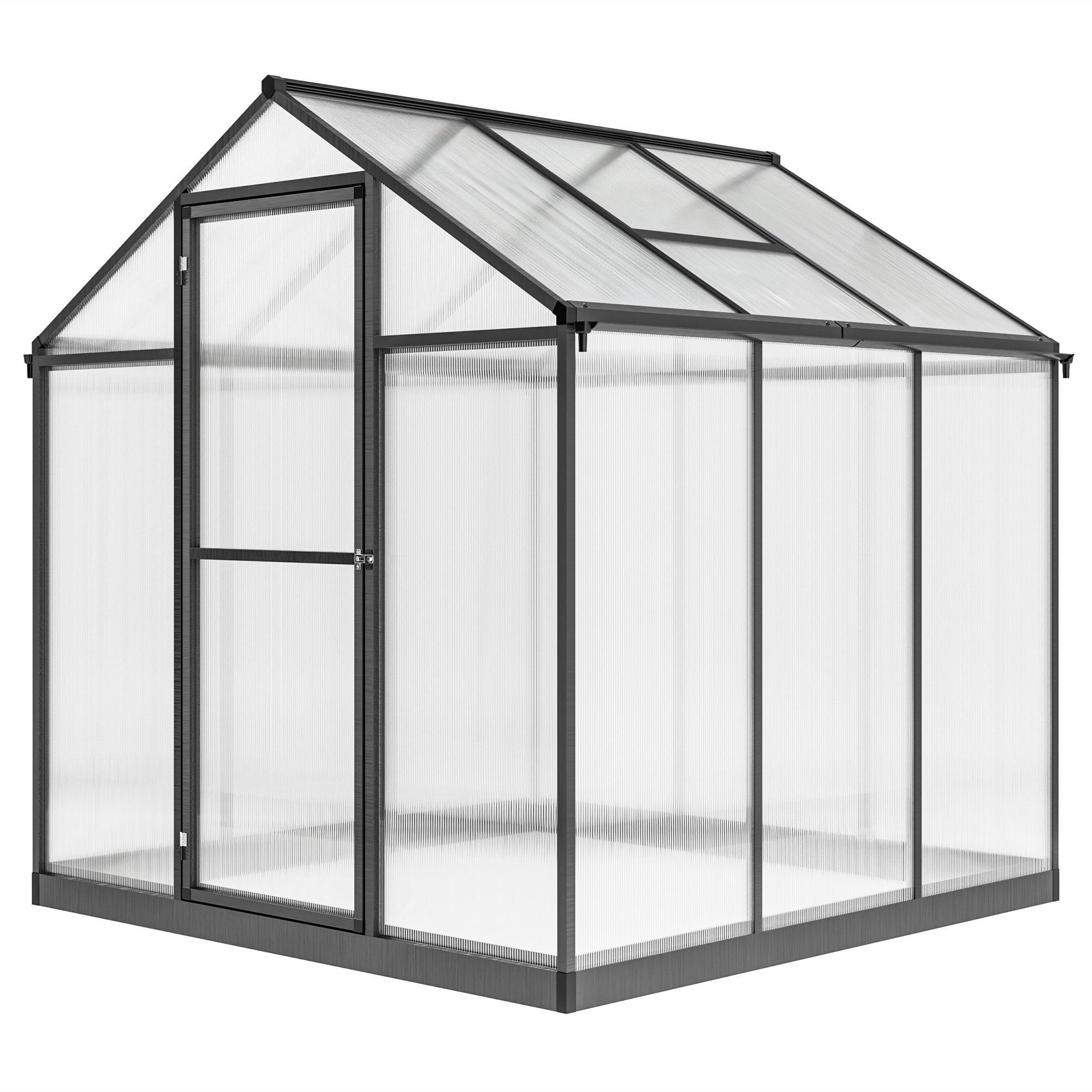 Outsunny 6' x 8' x 6.4' Walk-in Garden Greenhouse Polycarbonate Panels Plants Flower Growth Shed Cold Frame Outdoor Portable Warm House Aluminum Frame, Charcoal Grey