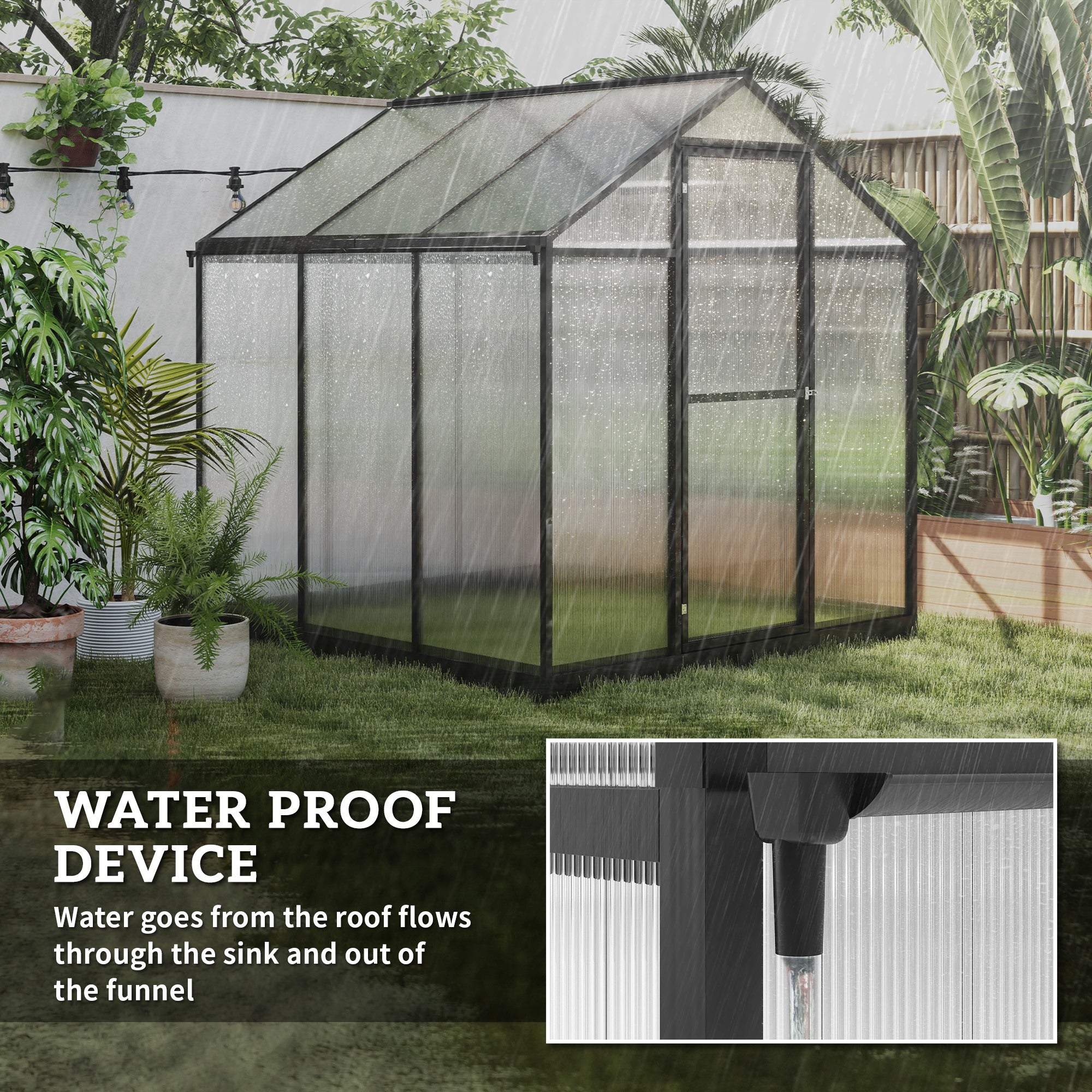 Outsunny 6' x 8' x 6.4' Walk-in Garden Greenhouse Polycarbonate Panels Plants Flower Growth Shed Cold Frame Outdoor Portable Warm House Aluminum Frame, Charcoal Grey