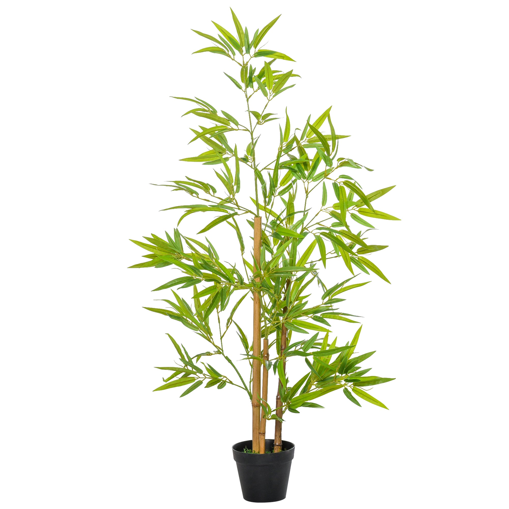 Outsunny 4FT Bamboo Silk Artificial Tree Fake Tropical Tree Imitation Leaf Faux Decorative Plant in Nursery Pot for Indoor Outdoor Decor