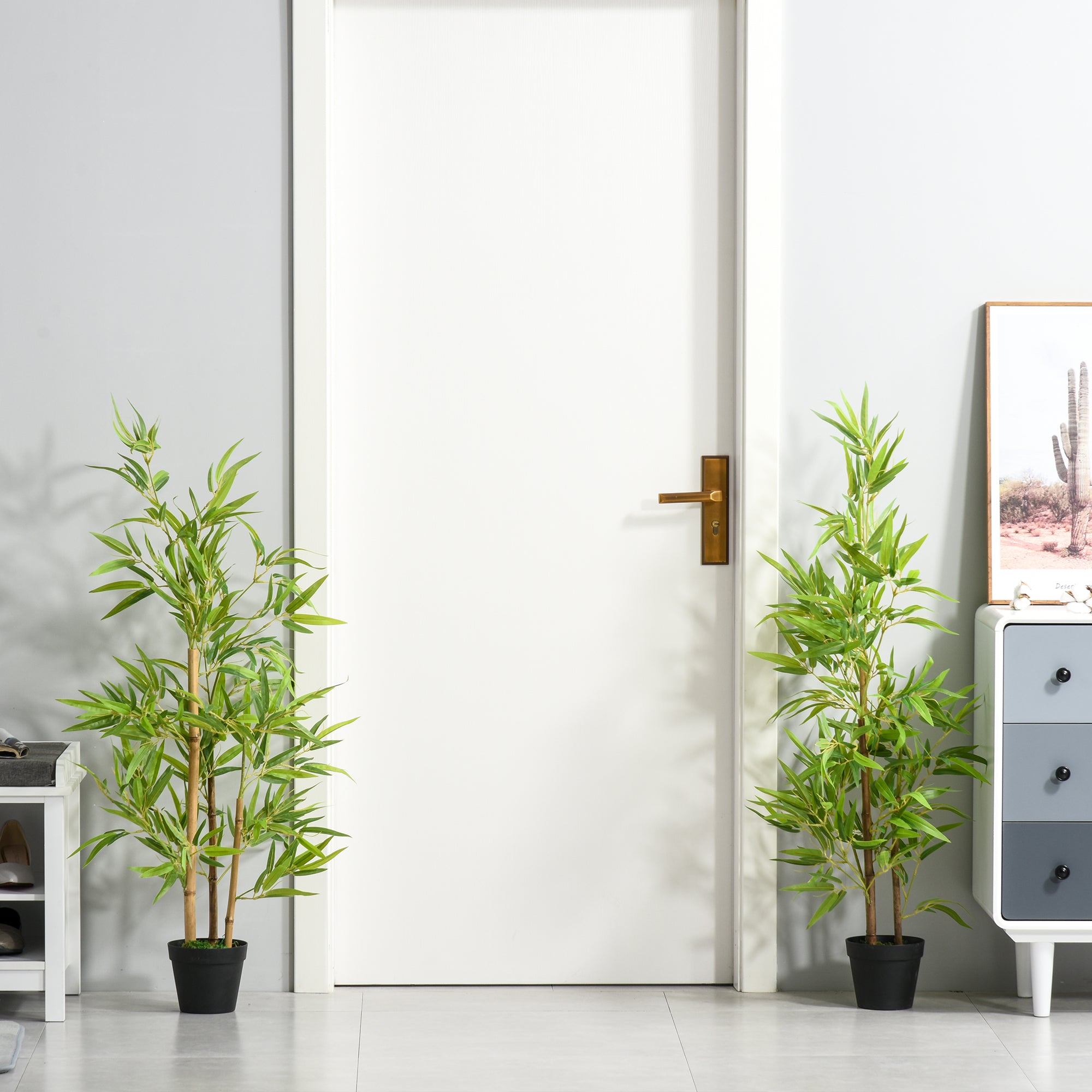 Outsunny 4FT Bamboo Silk Artificial Tree Fake Tropical Tree Imitation Leaf Faux Decorative Plant in Nursery Pot for Indoor Outdoor Decor