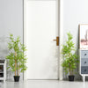 Outsunny 4FT Bamboo Silk Artificial Tree Fake Tropical Tree Imitation Leaf Faux Decorative Plant in Nursery Pot for Indoor Outdoor Decor
