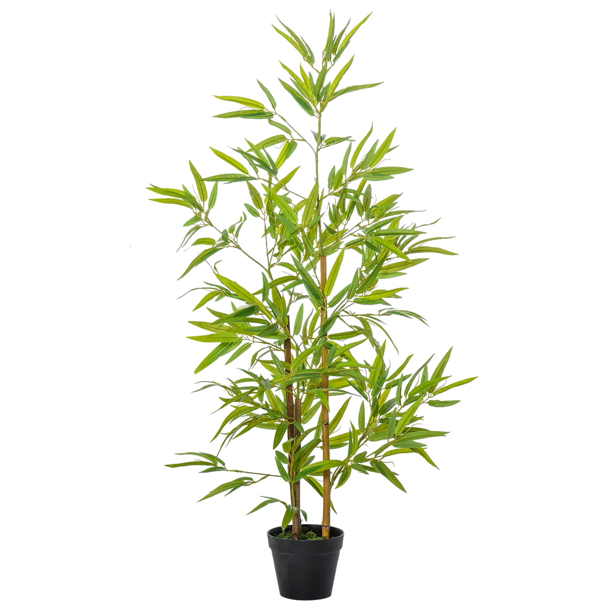 Outsunny 4FT Bamboo Silk Artificial Tree Fake Tropical Tree Imitation Leaf Faux Decorative Plant in Nursery Pot for Indoor Outdoor Decor