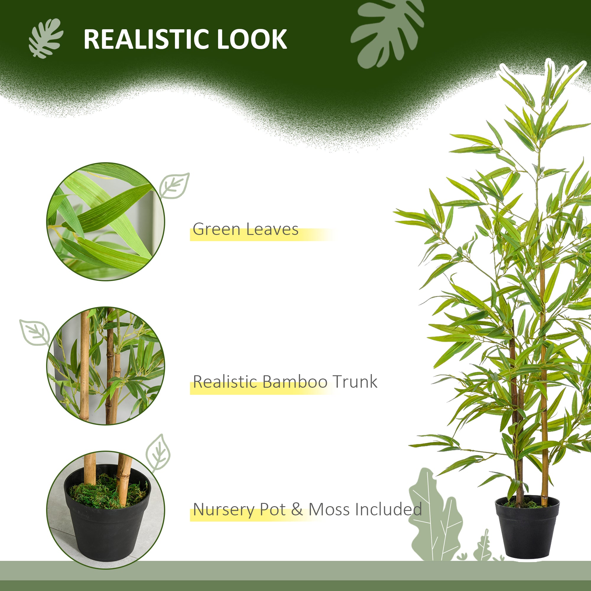 Outsunny 4FT Bamboo Silk Artificial Tree Fake Tropical Tree Imitation Leaf Faux Decorative Plant in Nursery Pot for Indoor Outdoor Decor