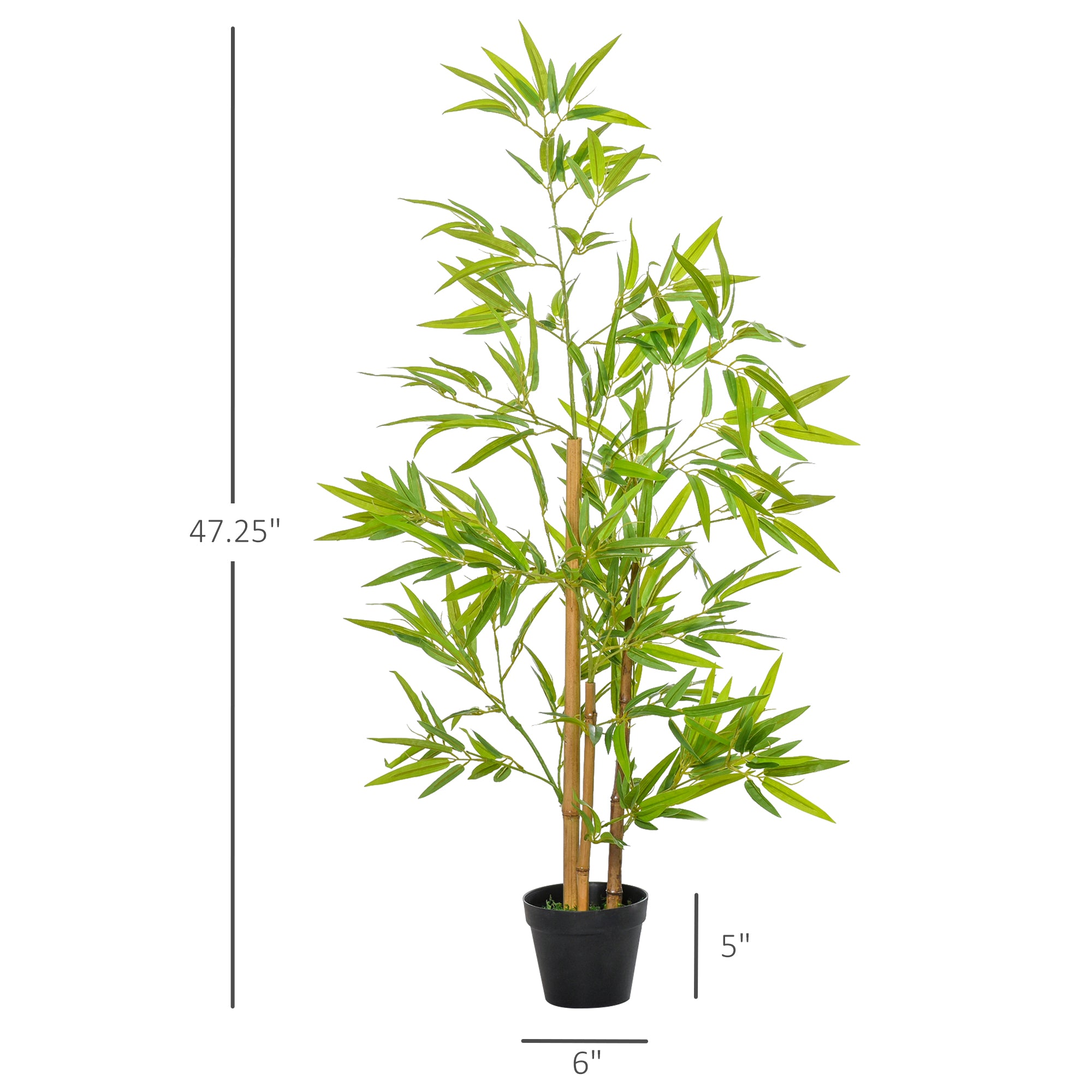 Outsunny 4FT Bamboo Silk Artificial Tree Fake Tropical Tree Imitation Leaf Faux Decorative Plant in Nursery Pot for Indoor Outdoor Decor