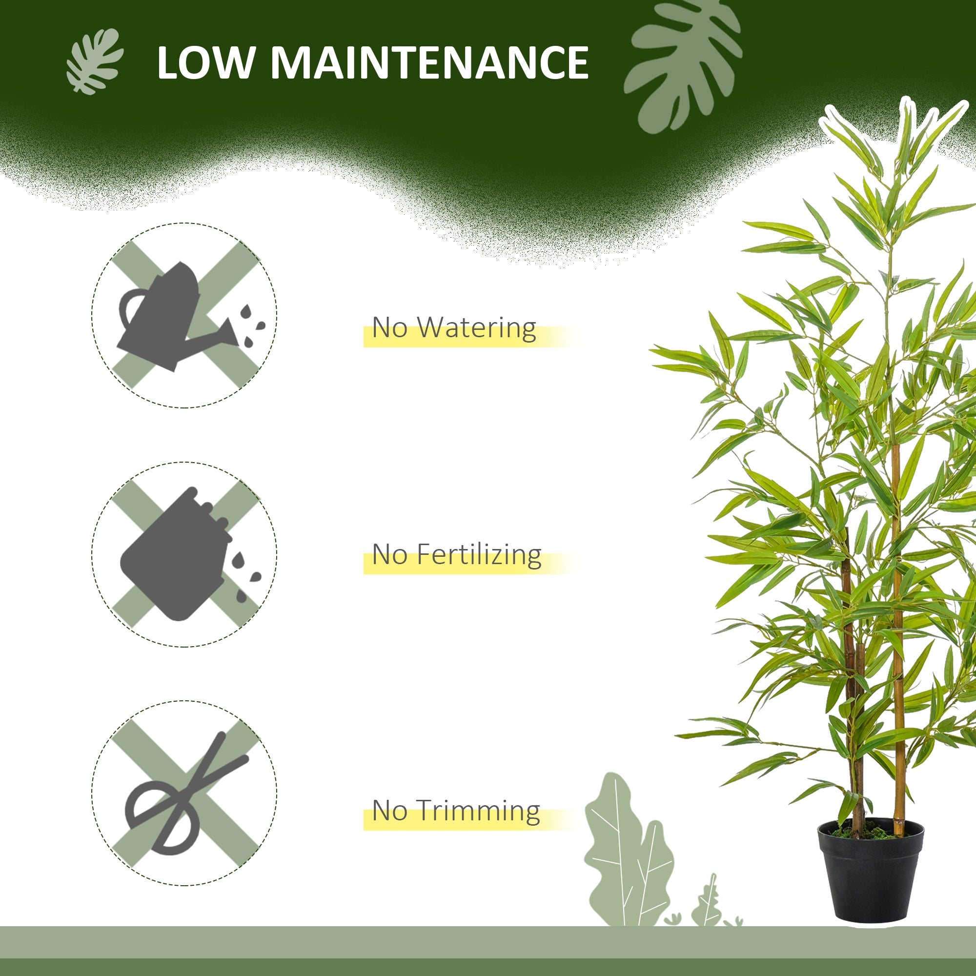 Outsunny 4FT Bamboo Silk Artificial Tree Fake Tropical Tree Imitation Leaf Faux Decorative Plant in Nursery Pot for Indoor Outdoor Decor