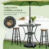 Outsunny Patio Wicker Dining Table with Umbrella Hole, 34 Inch Outdoor PE Rattan Coffee Table with Plastic Board Under the Woven Table Top for Patio, Garden, Balcony, Black