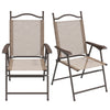 Outsunny Patio Chairs Set of 2, Sports Chairs for Adults, Camping Chairs with Armrest, Breathable Mesh Fabric Seat for Lawn, Brown