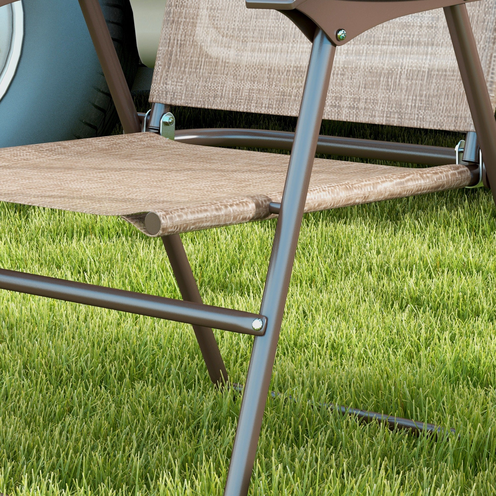 Outsunny Patio Chairs Set of 2, Sports Chairs for Adults, Camping Chairs with Armrest, Breathable Mesh Fabric Seat for Lawn, Brown