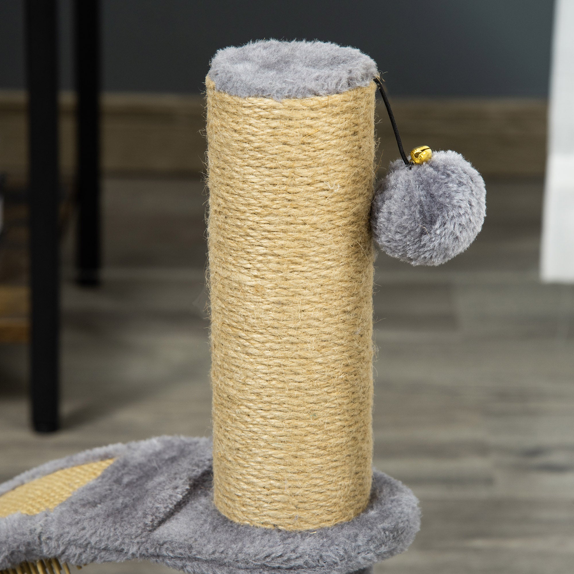 PawHut Cat Tree, 17" Small Cat Tower with Jute Scratching Post, Kitten Climbing Activity Centre with Curved Scratching Board, Dangling Ball with Bell, Grey