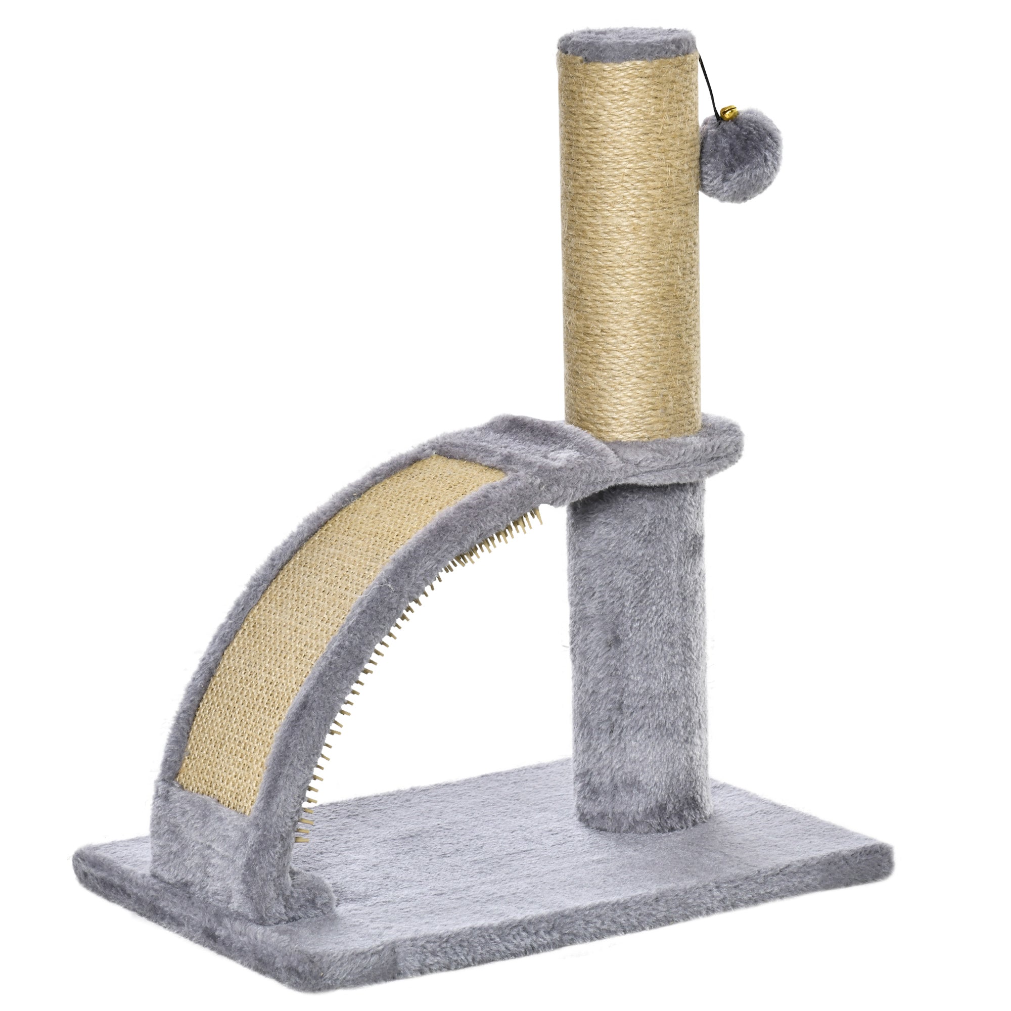 PawHut Cat Tree, 17" Small Cat Tower with Jute Scratching Post, Kitten Climbing Activity Centre with Curved Scratching Board, Dangling Ball with Bell, Grey
