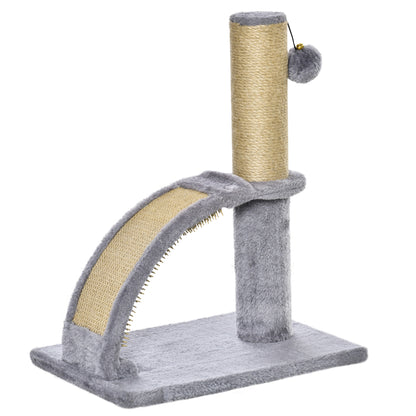 PawHut Cat Tree, 17" Small Cat Tower with Jute Scratching Post, Kitten Climbing Activity Centre with Curved Scratching Board, Dangling Ball with Bell, Grey