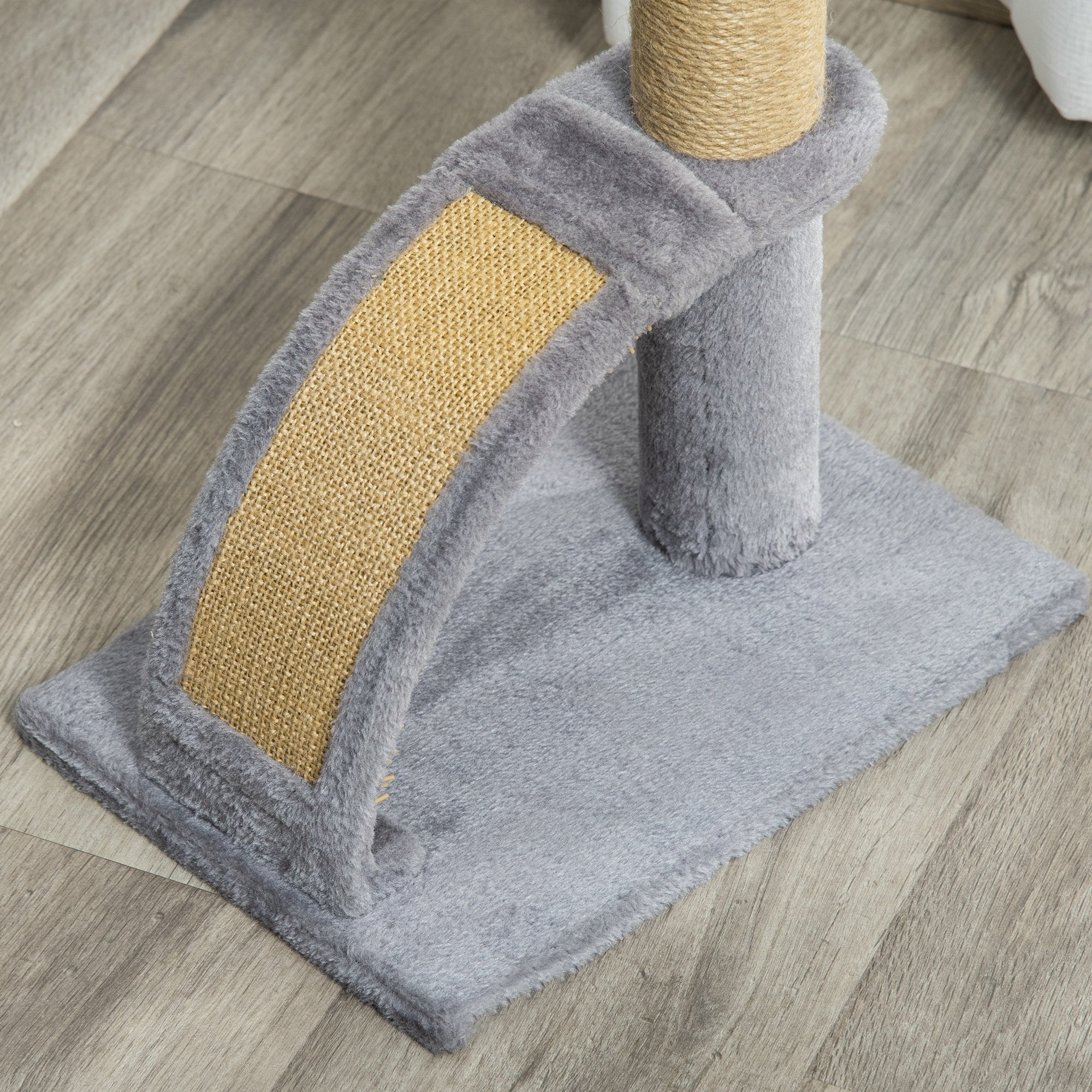PawHut Cat Tree, 17" Small Cat Tower with Jute Scratching Post, Kitten Climbing Activity Centre with Curved Scratching Board, Dangling Ball with Bell, Grey