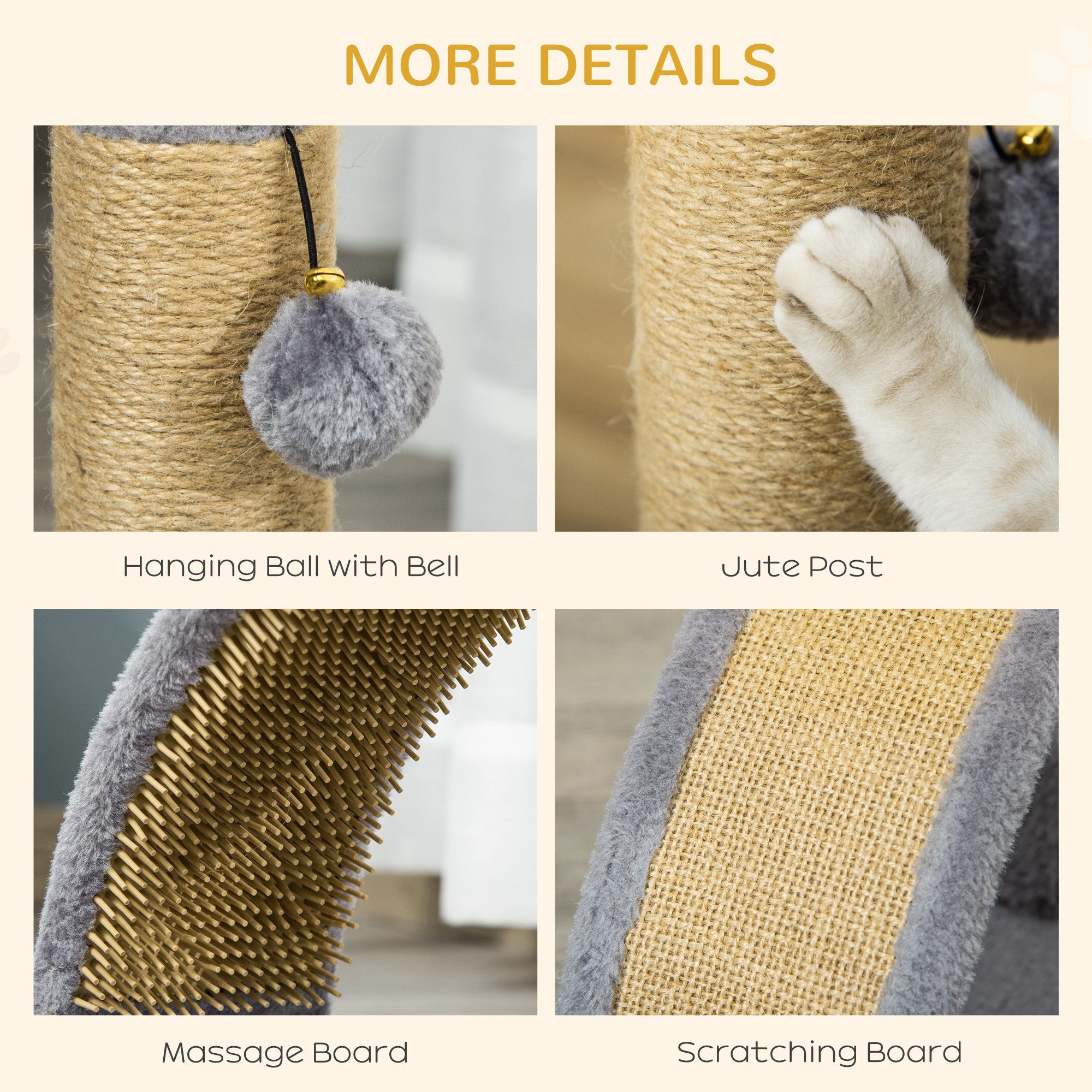 PawHut Cat Tree, 17" Small Cat Tower with Jute Scratching Post, Kitten Climbing Activity Centre with Curved Scratching Board, Dangling Ball with Bell, Grey