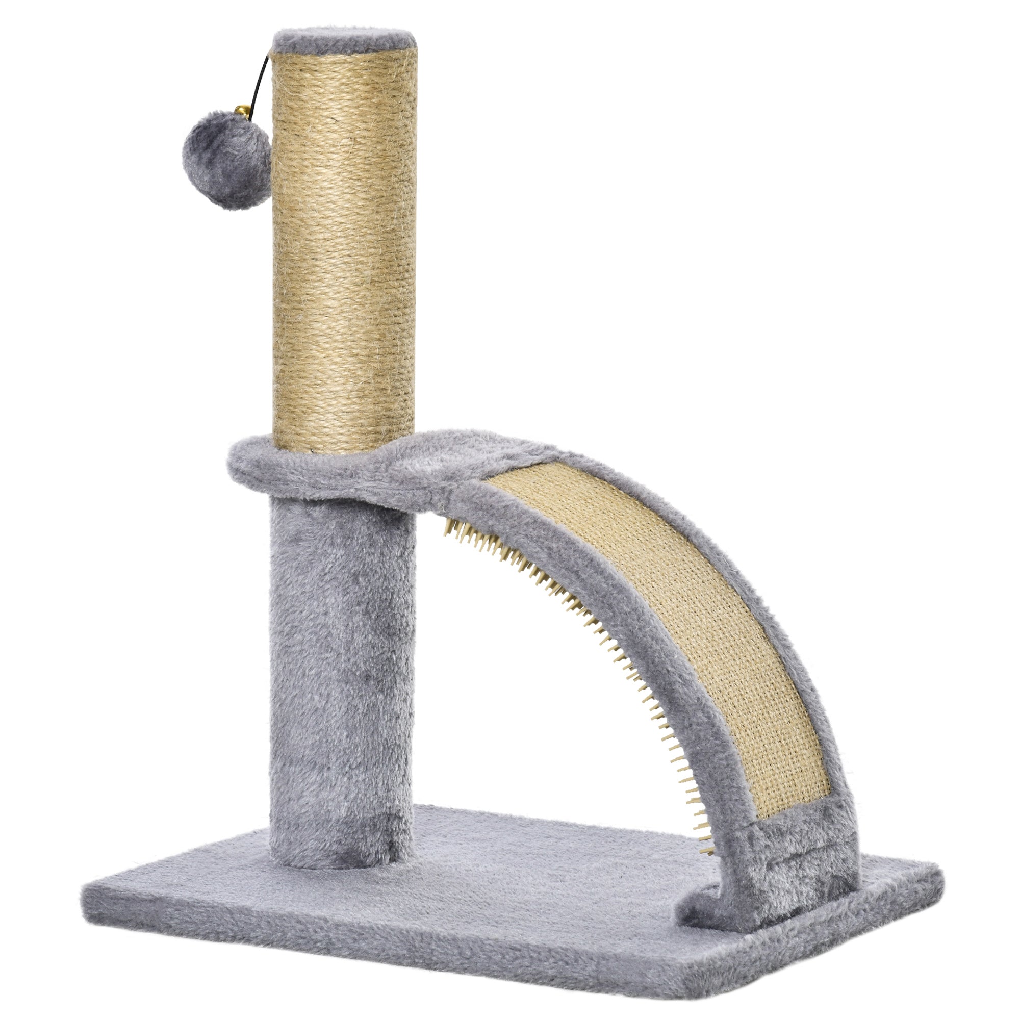 PawHut Cat Tree for Indoor Cats Climbing Activity Center Kitten Tower Furniture with Jute Post Scratching Massage Board Hanging Ball with Bell 34 x 24 x 43cm Grey