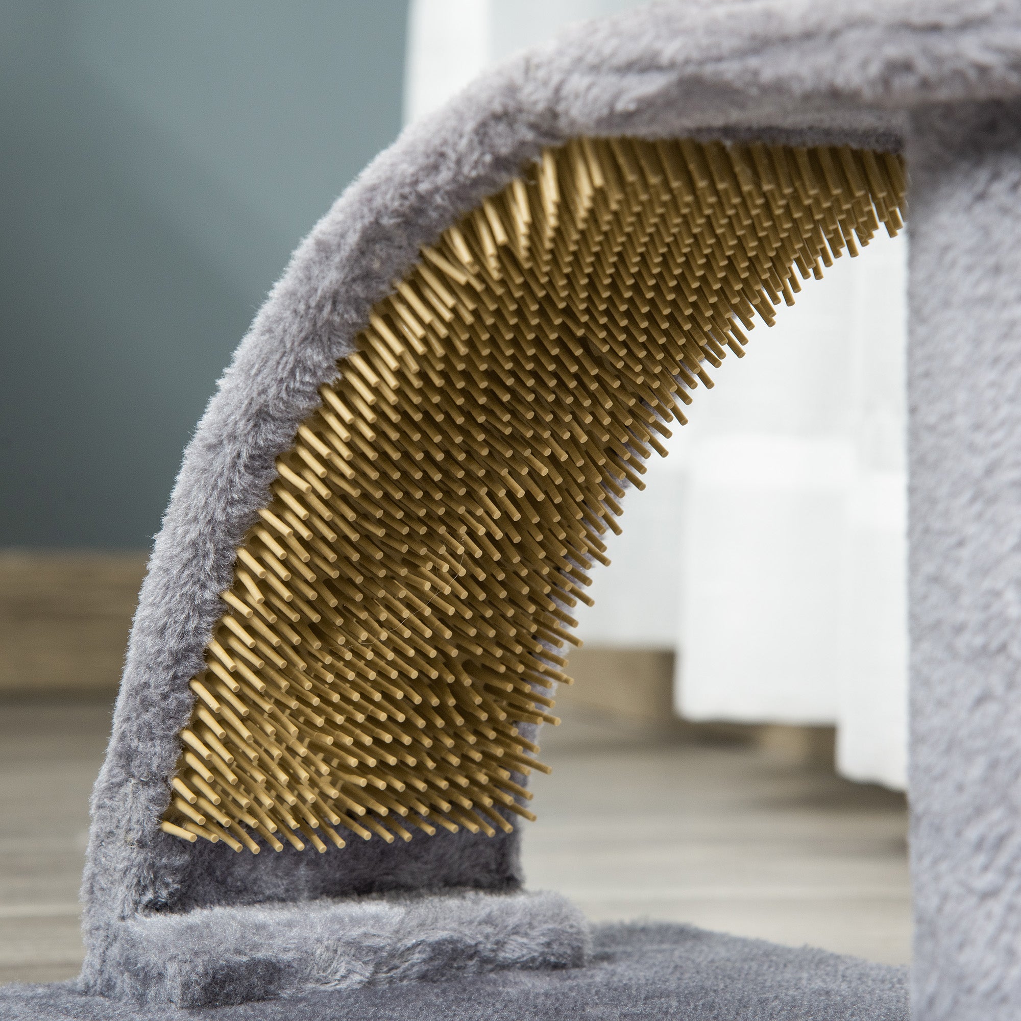 PawHut Cat Tree, 17" Small Cat Tower with Jute Scratching Post, Kitten Climbing Activity Centre with Curved Scratching Board, Dangling Ball with Bell, Grey