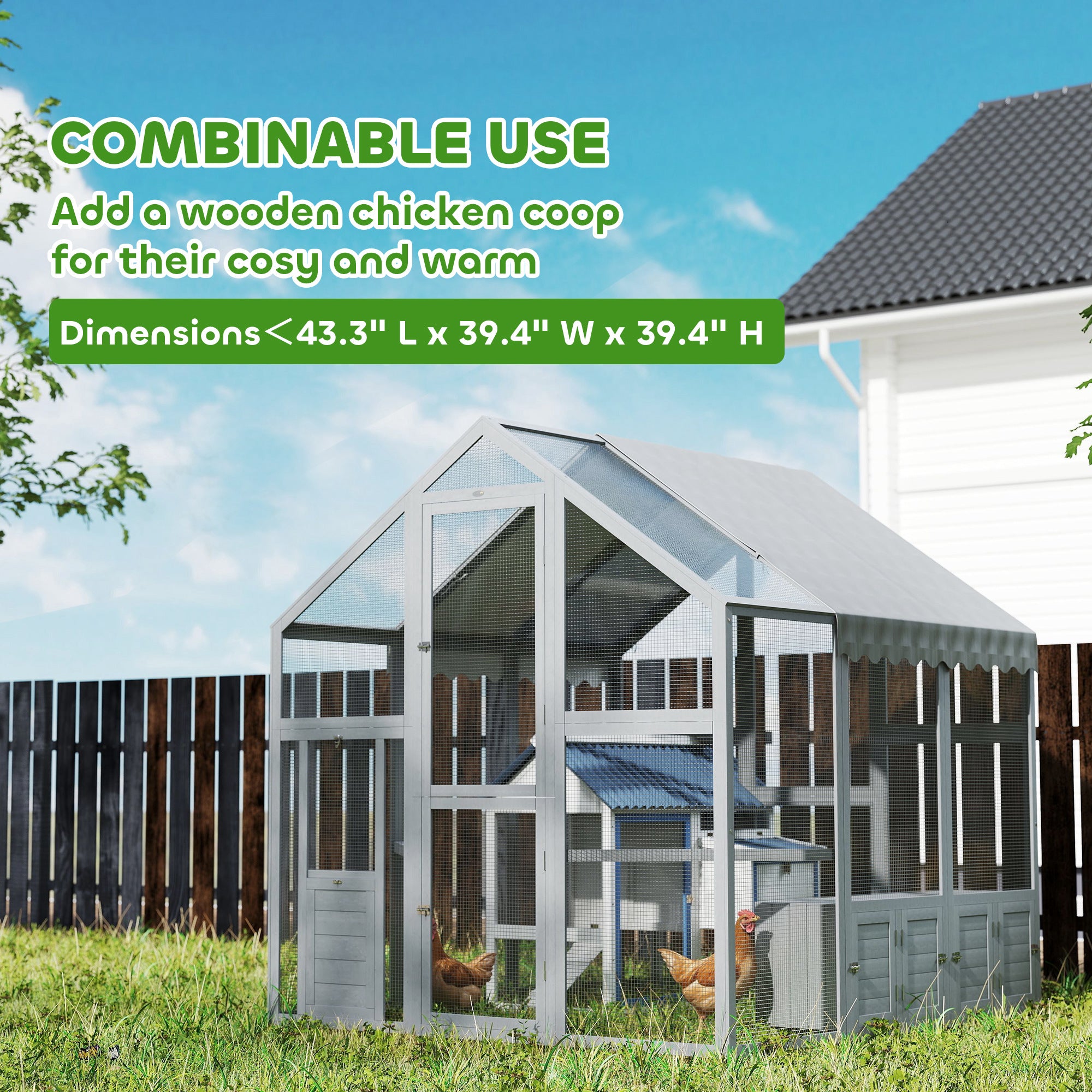 PawHut Large Chicken Run, Wooden Chicken Coop with Waterproof & Anti-UV Cover, Split Door, 2 Nesting Boxes, 2 Roosting Bars, Walk-in Chicken Pen for 6-8 Chickens, for Backyard, Farm, 5.5' x 6' x 6'
