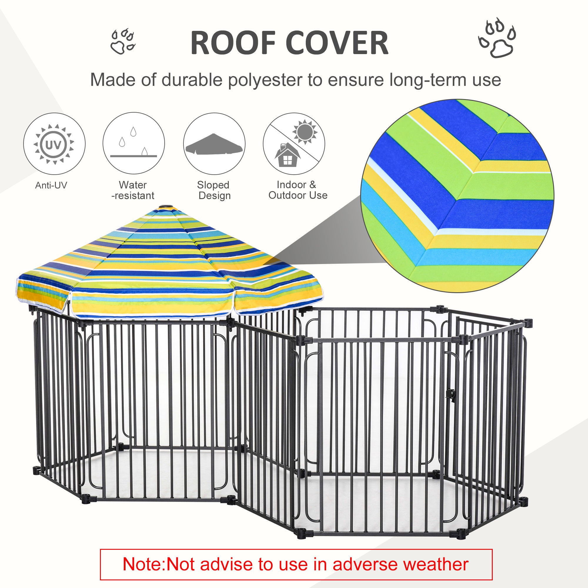PawHut Heavy-Duty Metal Dog Playpen, Outdoor Pet Cage Kennel, Indoor Puppy Exercise Fence Barrier with Weather-Resistant Polyester Roof, Locking Door, 83"L x 48"W x 47"H
