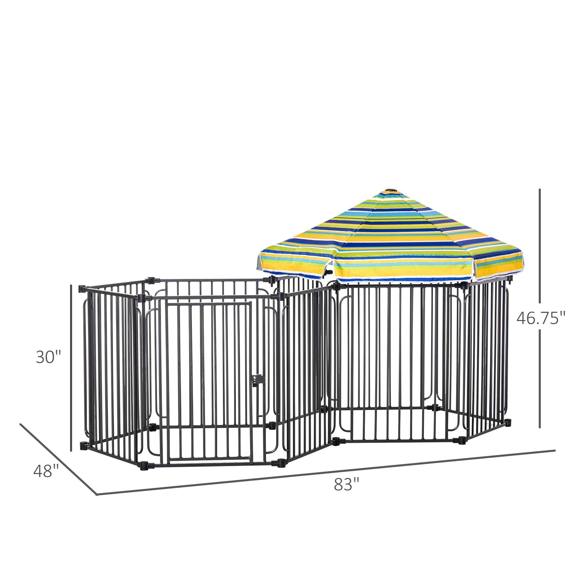 PawHut Heavy-Duty Metal Dog Playpen, Outdoor Pet Cage Kennel, Indoor Puppy Exercise Fence Barrier with Weather-Resistant Polyester Roof, Locking Door, 83"L x 48"W x 47"H