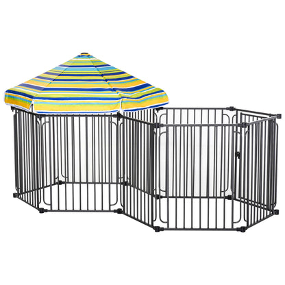 PawHut Heavy-Duty Metal Dog Playpen, Outdoor Pet Cage Kennel, Indoor Puppy Exercise Fence Barrier with Weather-Resistant Polyester Roof, Locking Door, 83"L x 48"W x 47"H
