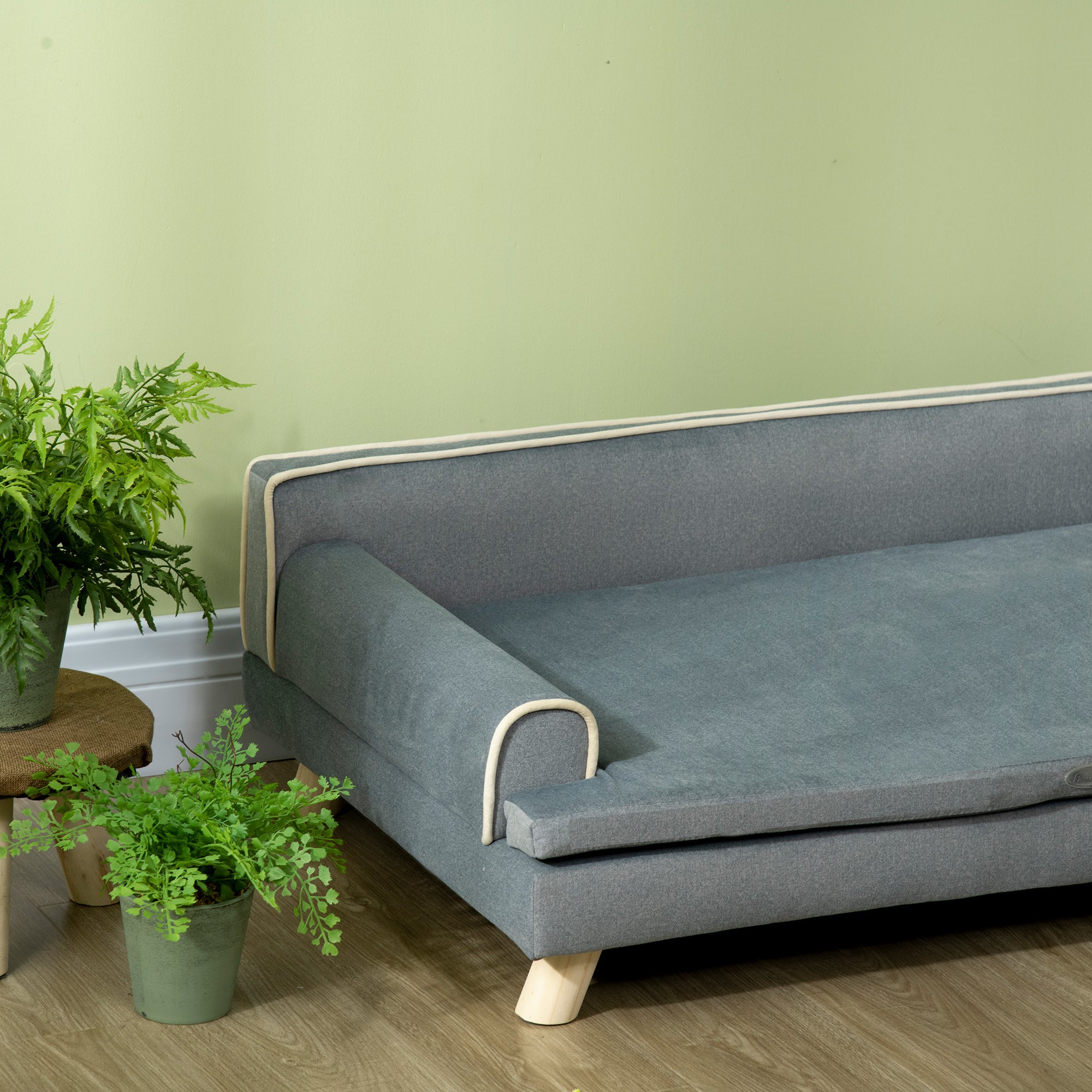 PawHut Dog Sofa, Large Dog Couch with Washable Cover, Wooden Legs, Foam Pet Sofa, Elevated Fancy Dog Bed for Medium & Large Dogs, Gray