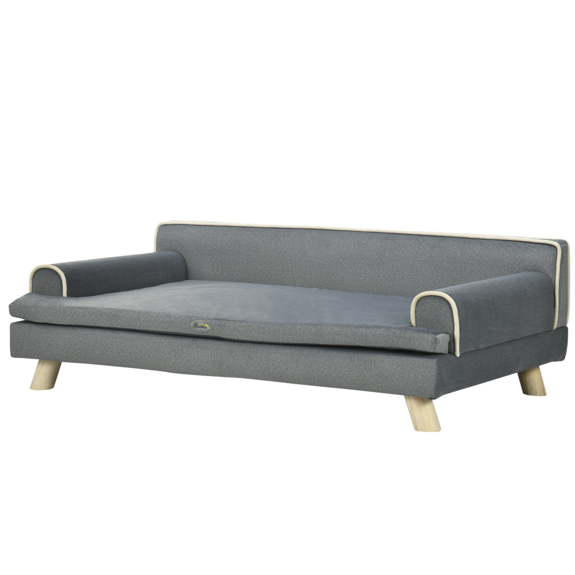 PawHut Dog Sofa, Large Dog Couch with Washable Cover, Wooden Legs, Foam Pet Sofa, Elevated Fancy Dog Bed for Medium & Large Dogs, Gray