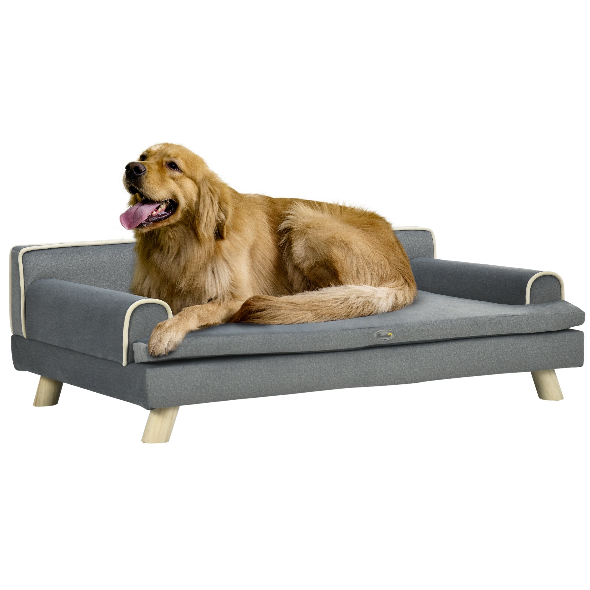 PawHut Dog Sofa, Large Dog Couch with Washable Cover, Wooden Legs, Foam Pet Sofa, Elevated Fancy Dog Bed for Medium & Large Dogs, Gray
