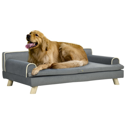 PawHut Dog Sofa, Large Dog Couch with Washable Cover, Wooden Legs, Foam Pet Sofa, Elevated Fancy Dog Bed for Medium & Large Dogs, Gray