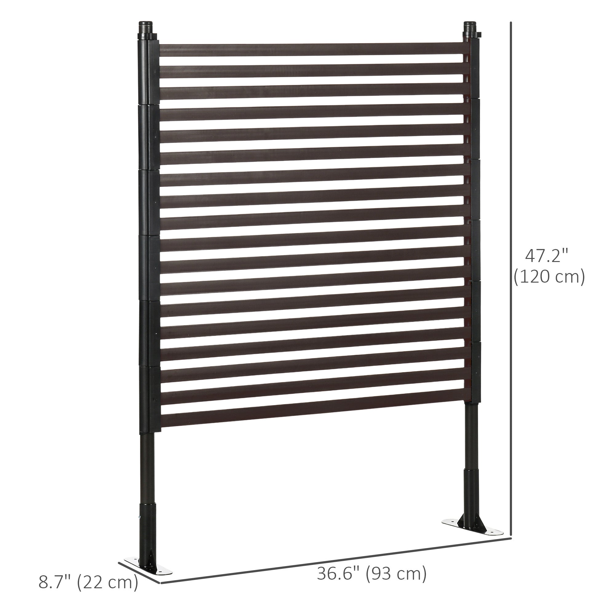 Outsunny Picket Metal Garden Fence for Hard & Soft Ground, 4 ft(H) Standing Outdoor Fencing with Feet, Animal Barrier Flower Bed Landscape Edging, Brown