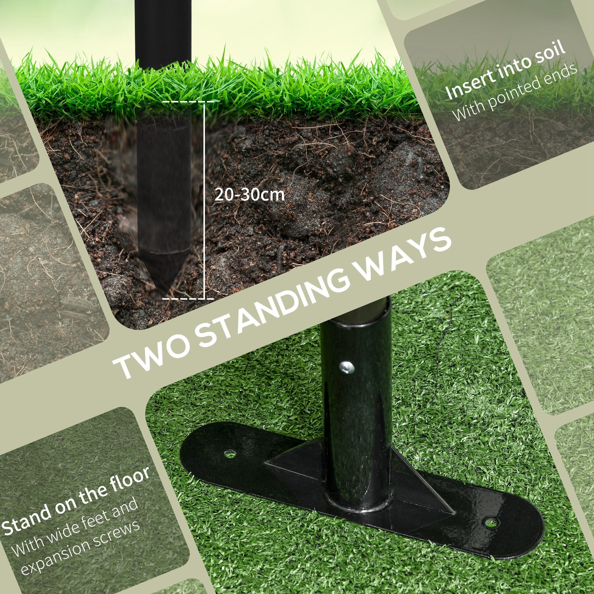 Outsunny Picket Metal Garden Fence for Hard & Soft Ground, 4 ft(H) Standing Outdoor Fencing with Feet, Animal Barrier Flower Bed Landscape Edging, Brown